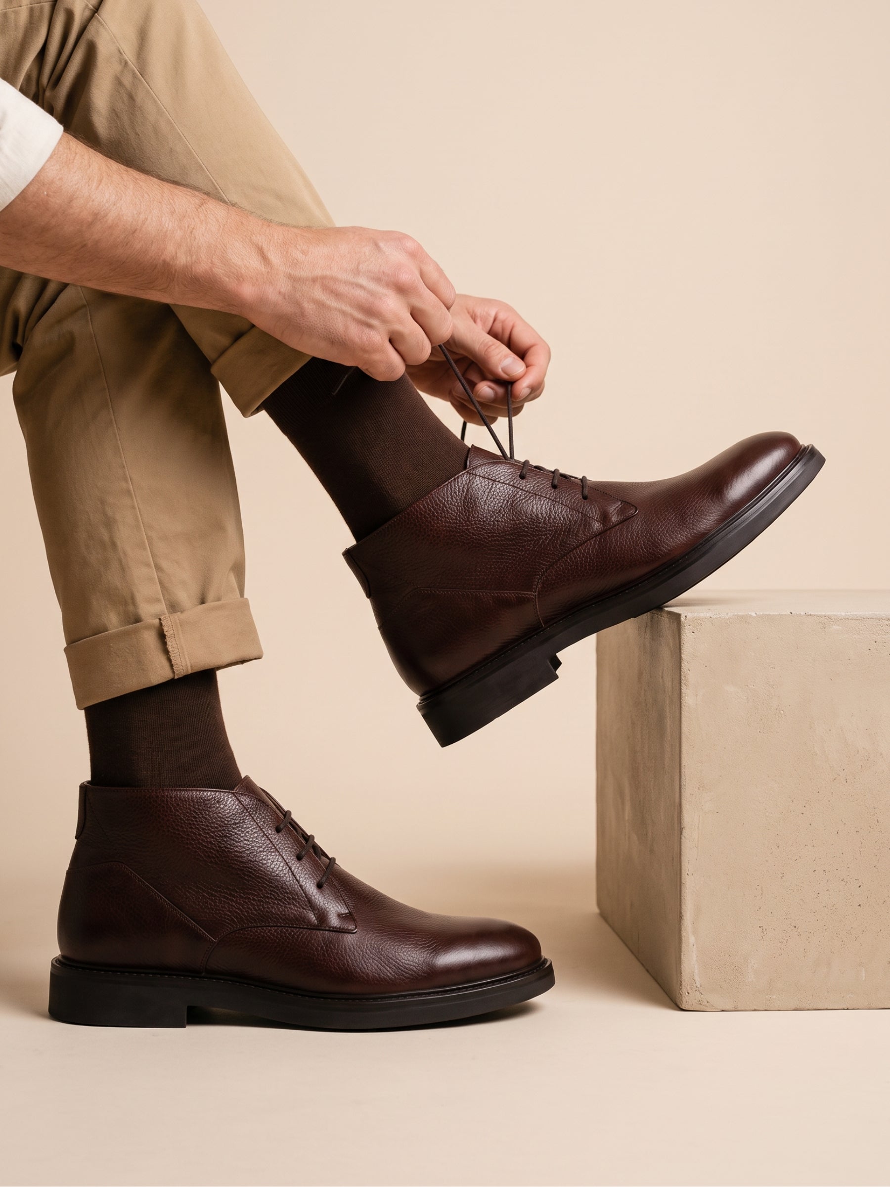 vue portee desert boots homme cuir graine marron jules & jenn