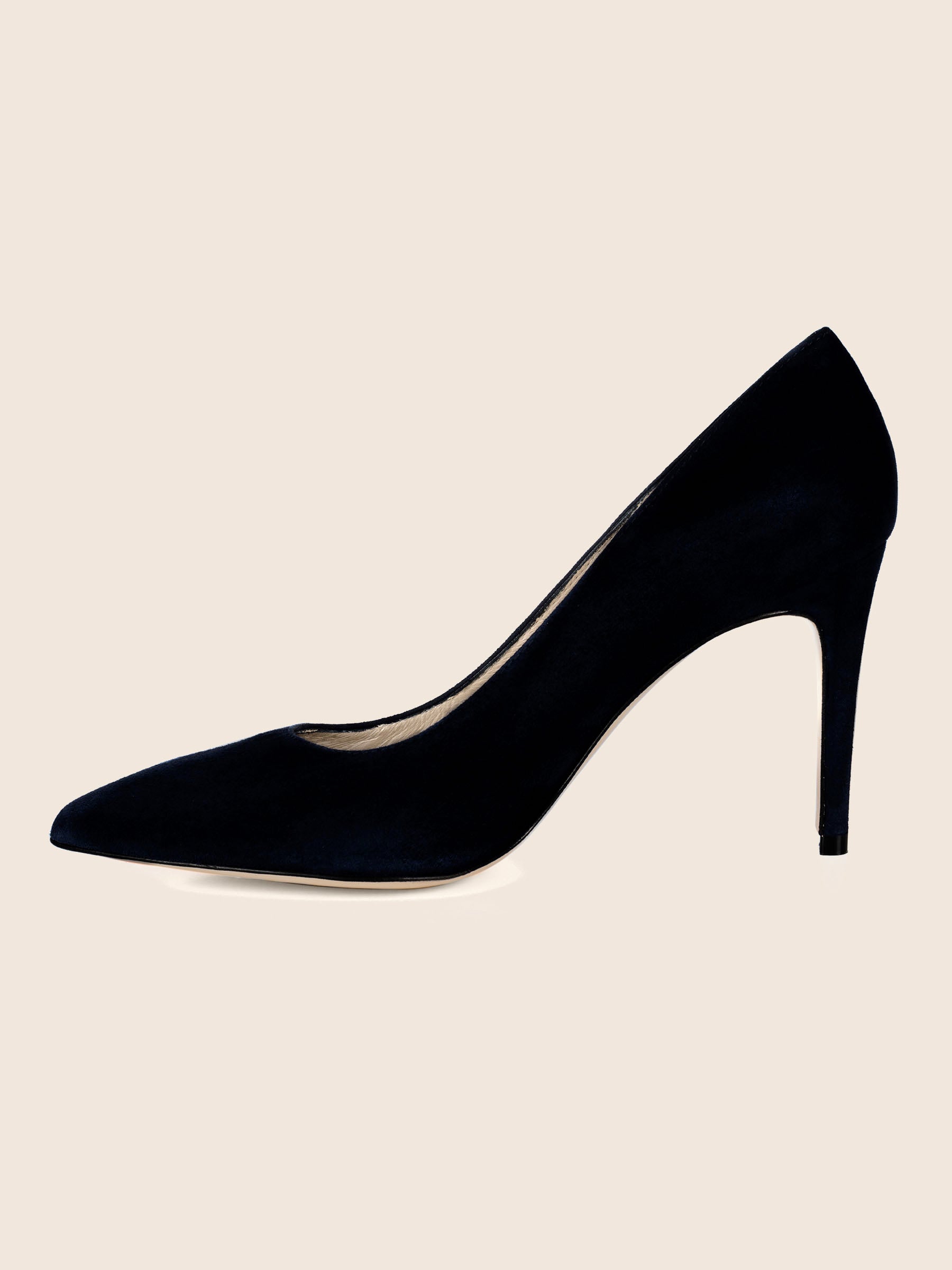 vue intérieure escarpin noir cuir daim fait main