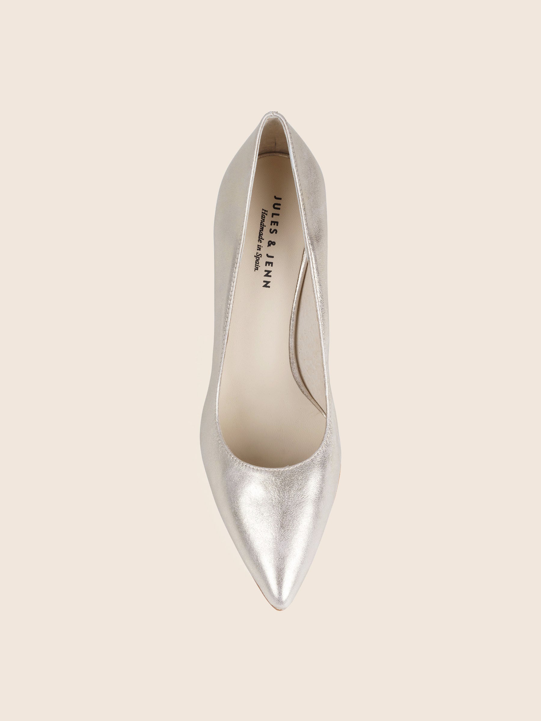 vue dessus escarpin dore cuir metallise Jules & Jenn