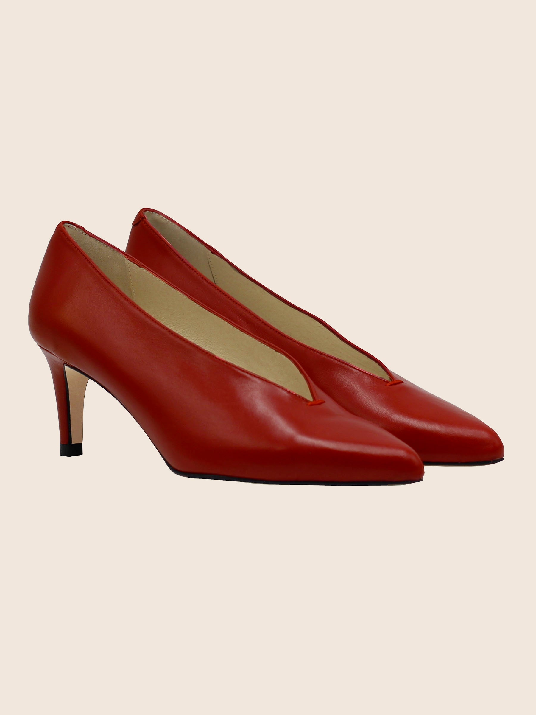 escarpin decollete V cuir rouge jules & jenn