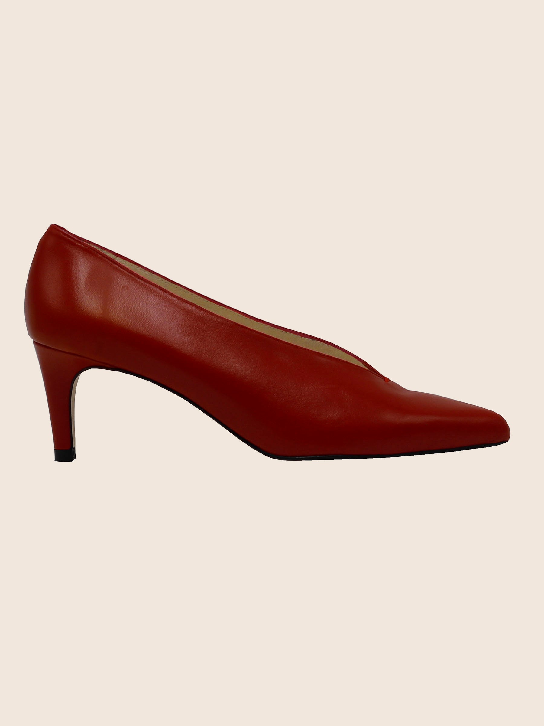 vue dessus escarpin decollete V cuir rouge jules & jenn