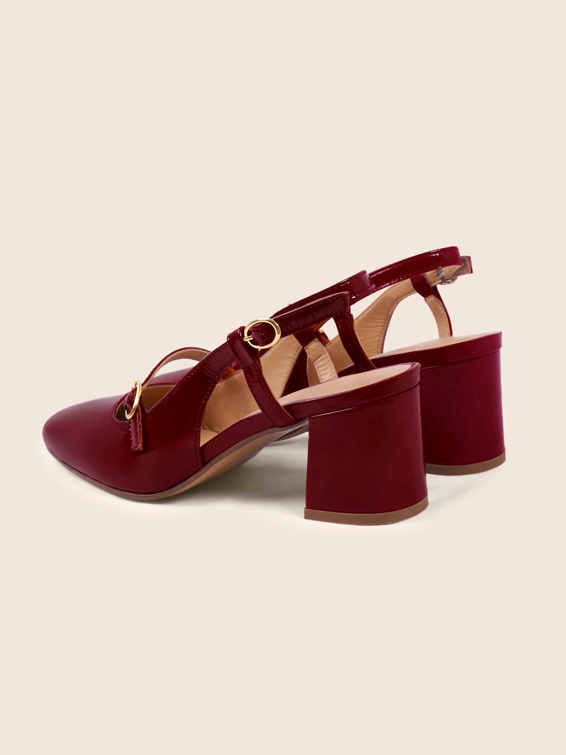 photo vue arrière escarpins slingback cuir vernis bordeaux jules jenn