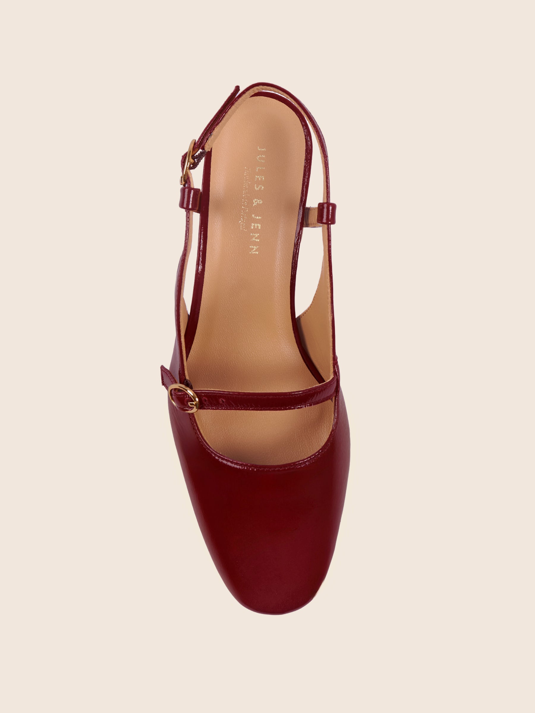 photo vue dessus escarpins slingback cuir vernis bordeaux jules jenn