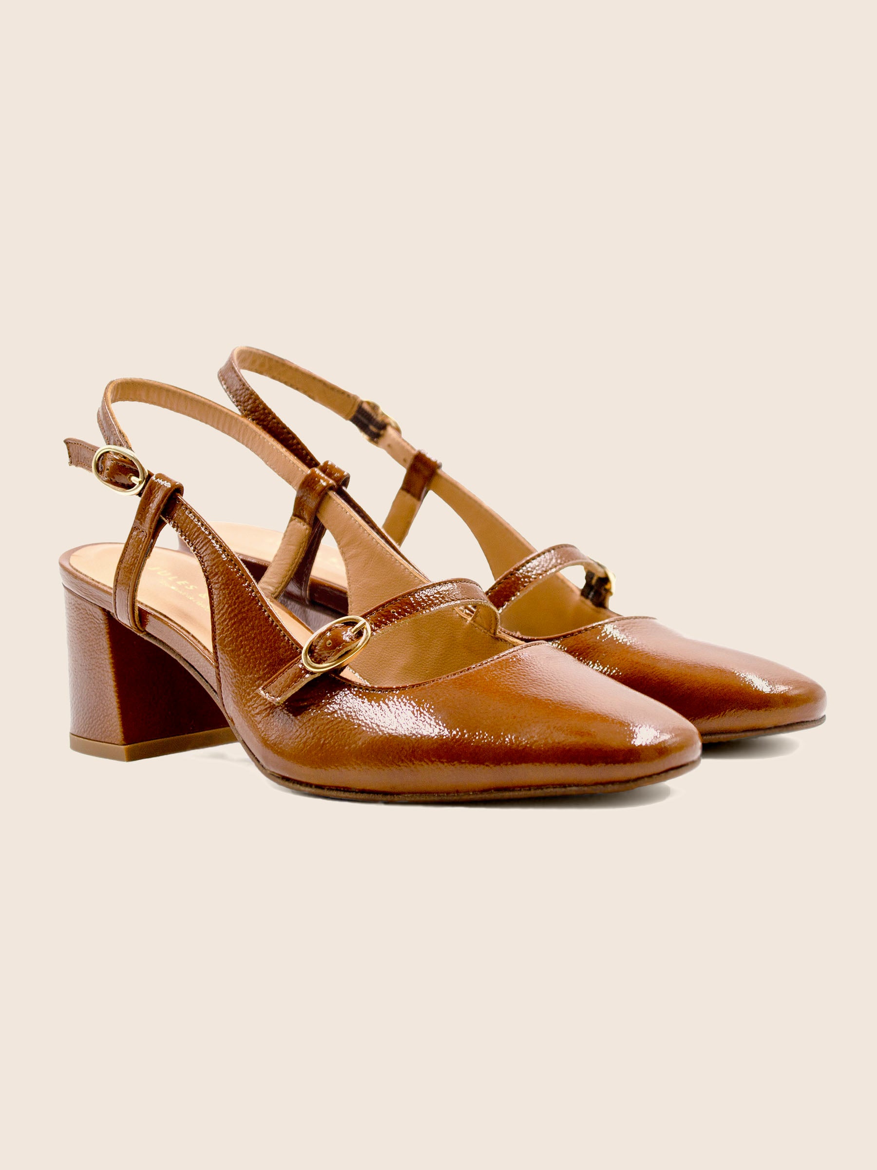 escarpins slingback cuir vernis cognac jules jenn