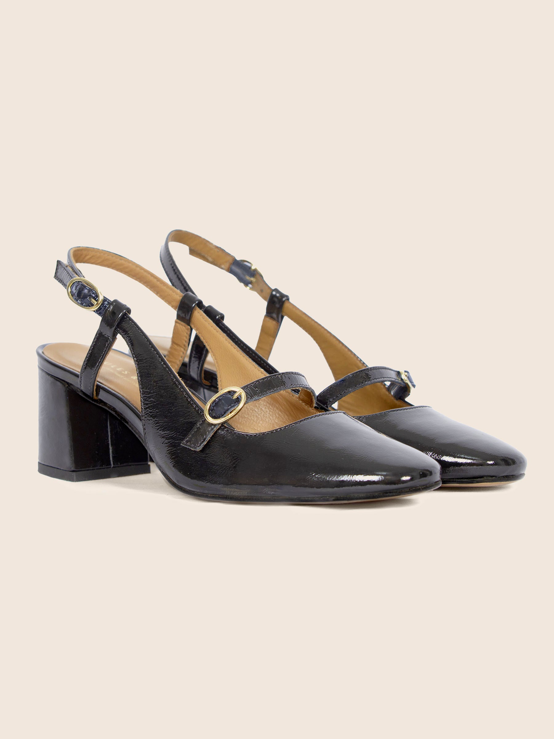 escarpins slingback cuir vernis noir jules & jenn
