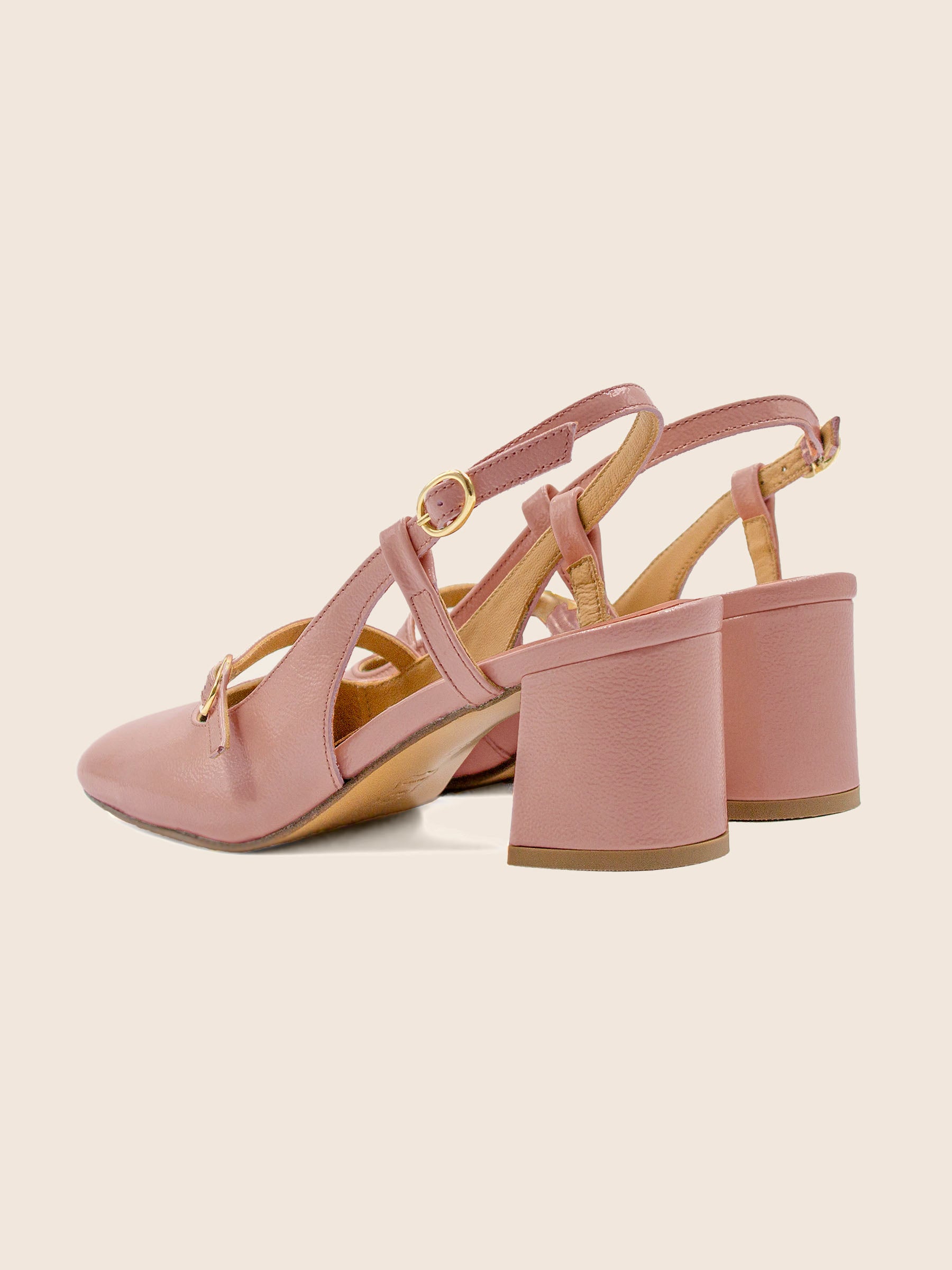 photo vue arrière escarpins slingback cuir vernis rose jules & jenn