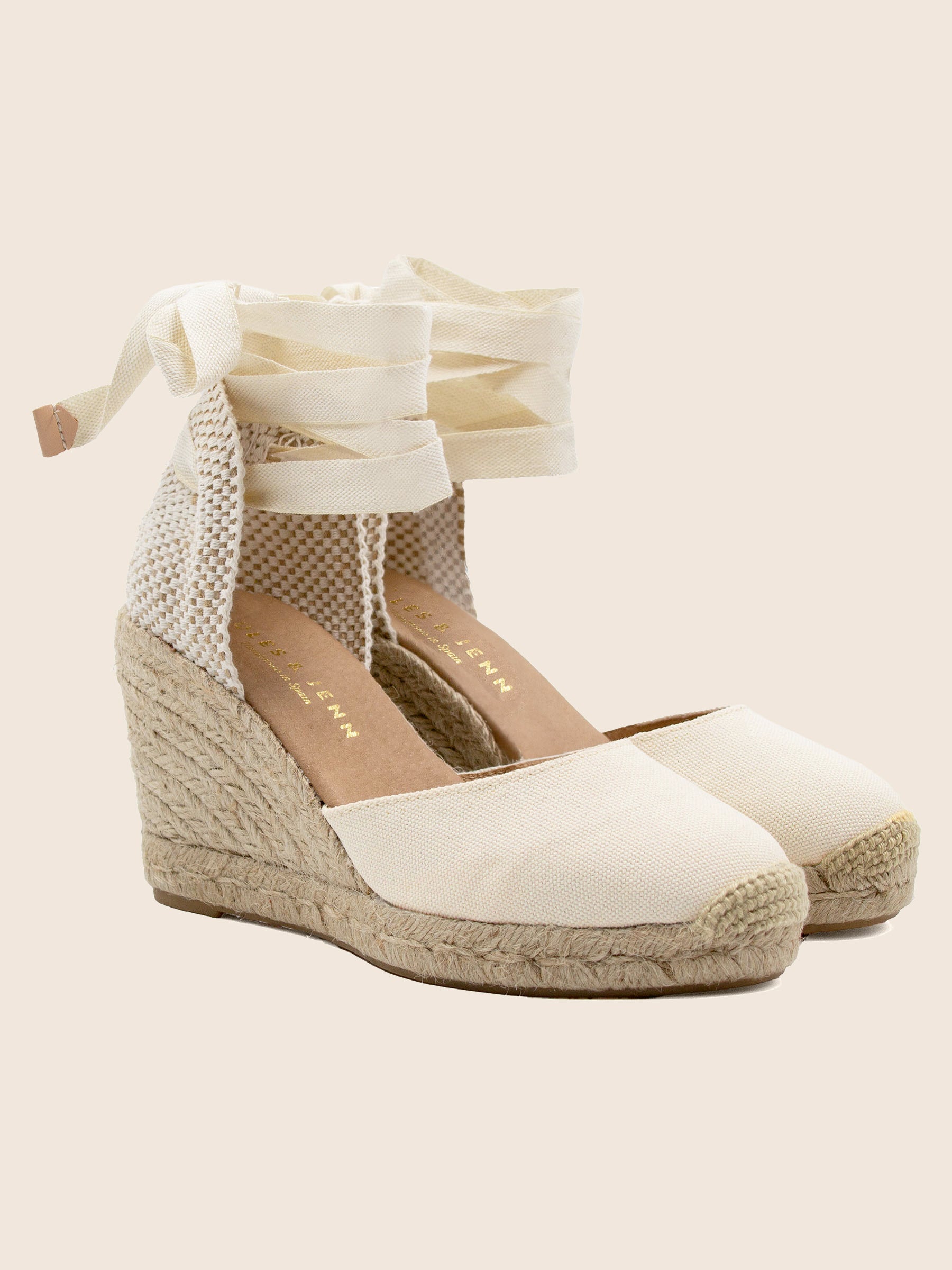 espadrilles compensees lacees toile recyclee beige jules & jenn
