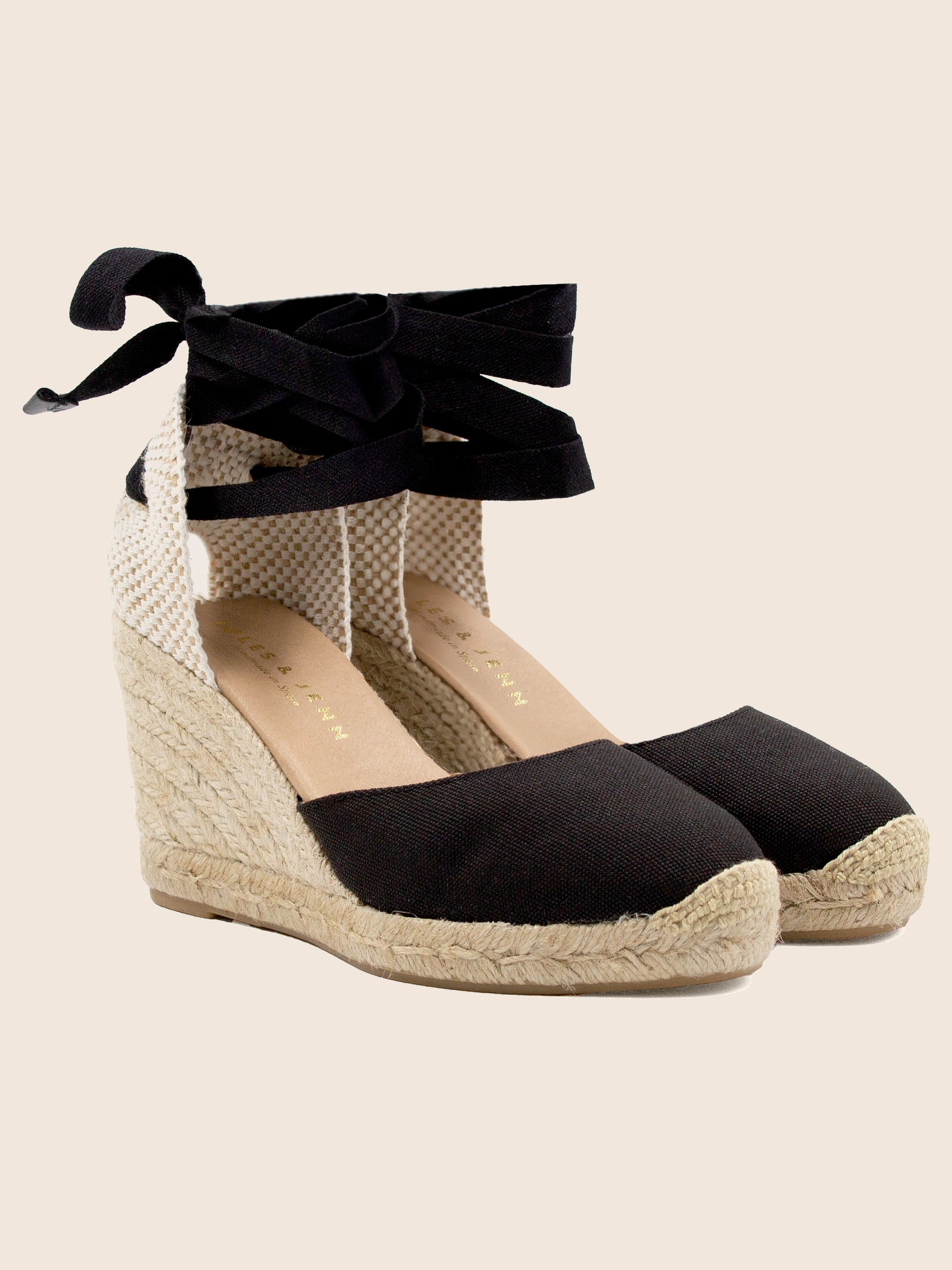 espadrilles compensees lacees toile recyclee noir jules jenn