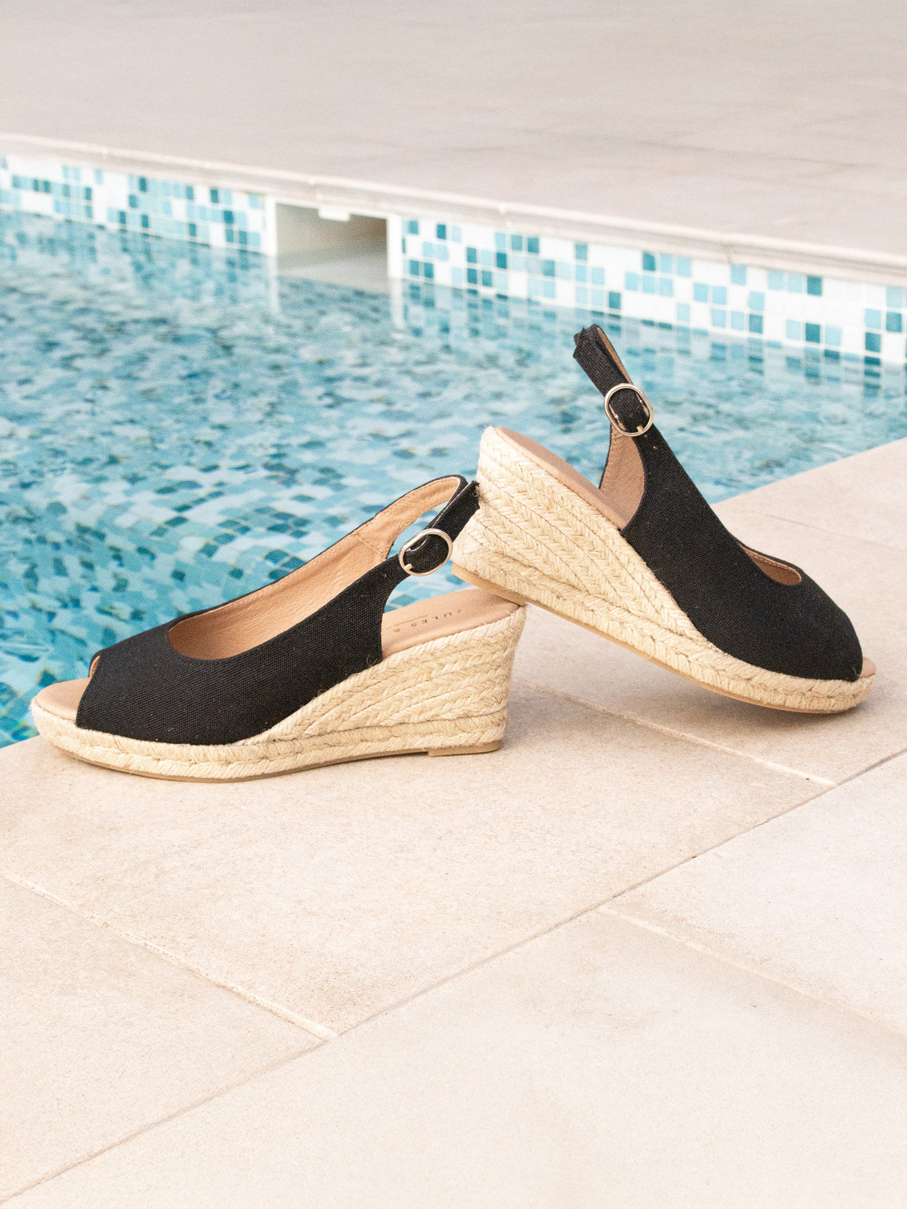 vue portée espadrilles slingback toile recyclee noir jules & jenn