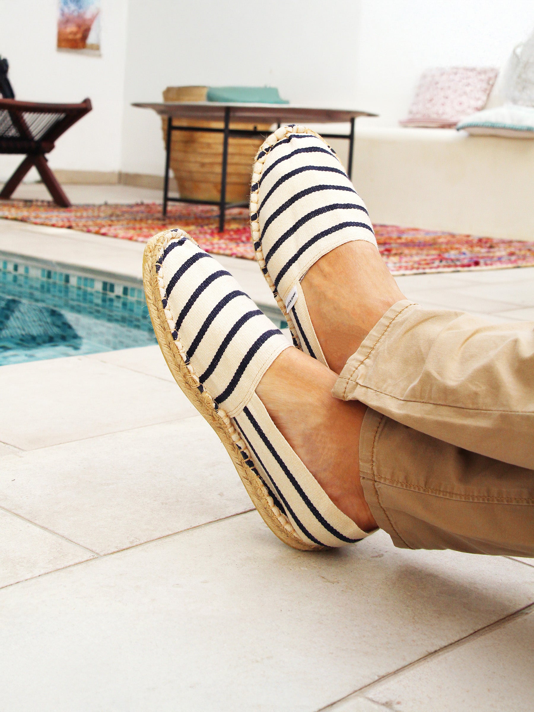 vue portée espadrilles toile coton rayees bleu jules & jenn