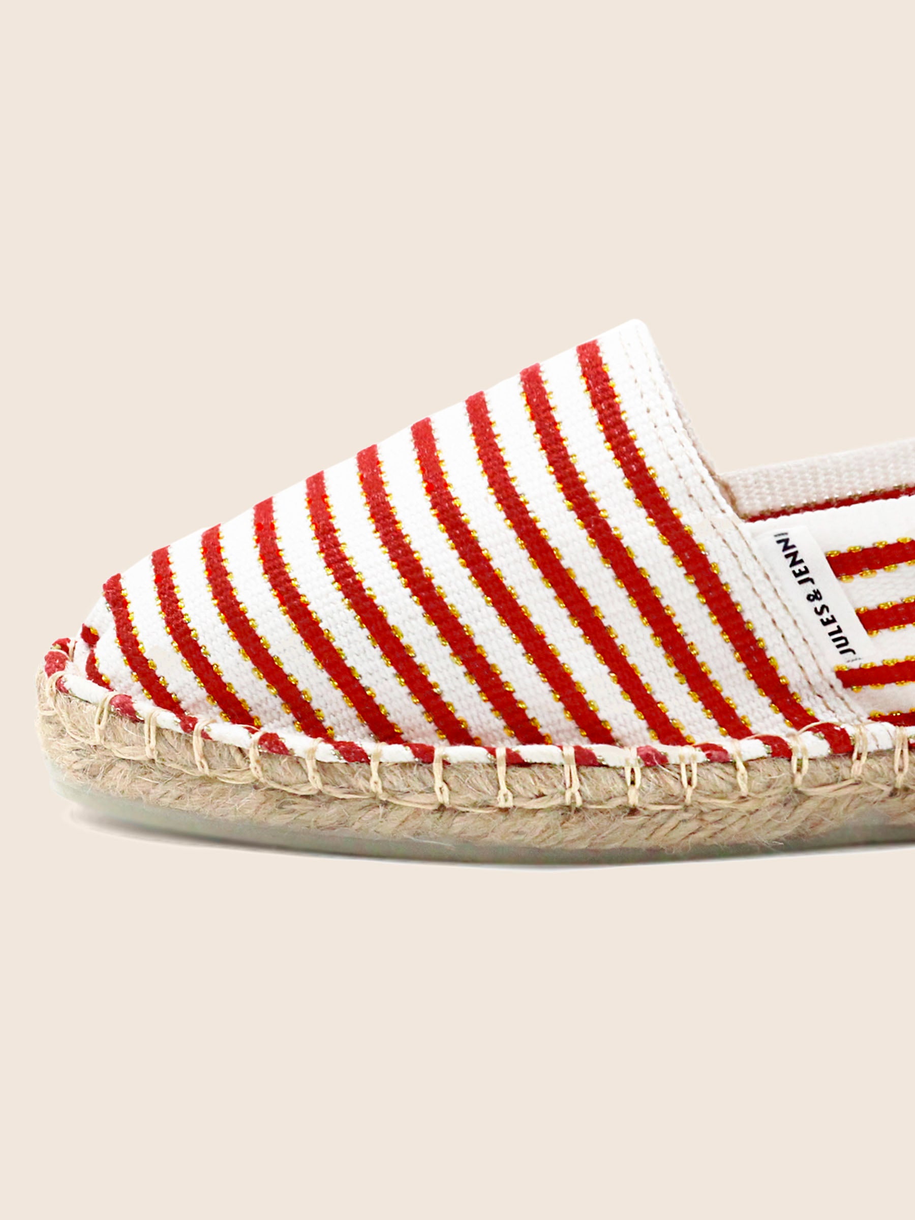 vue zoomee espadrilles toile coton rouge dore jules & jenn
