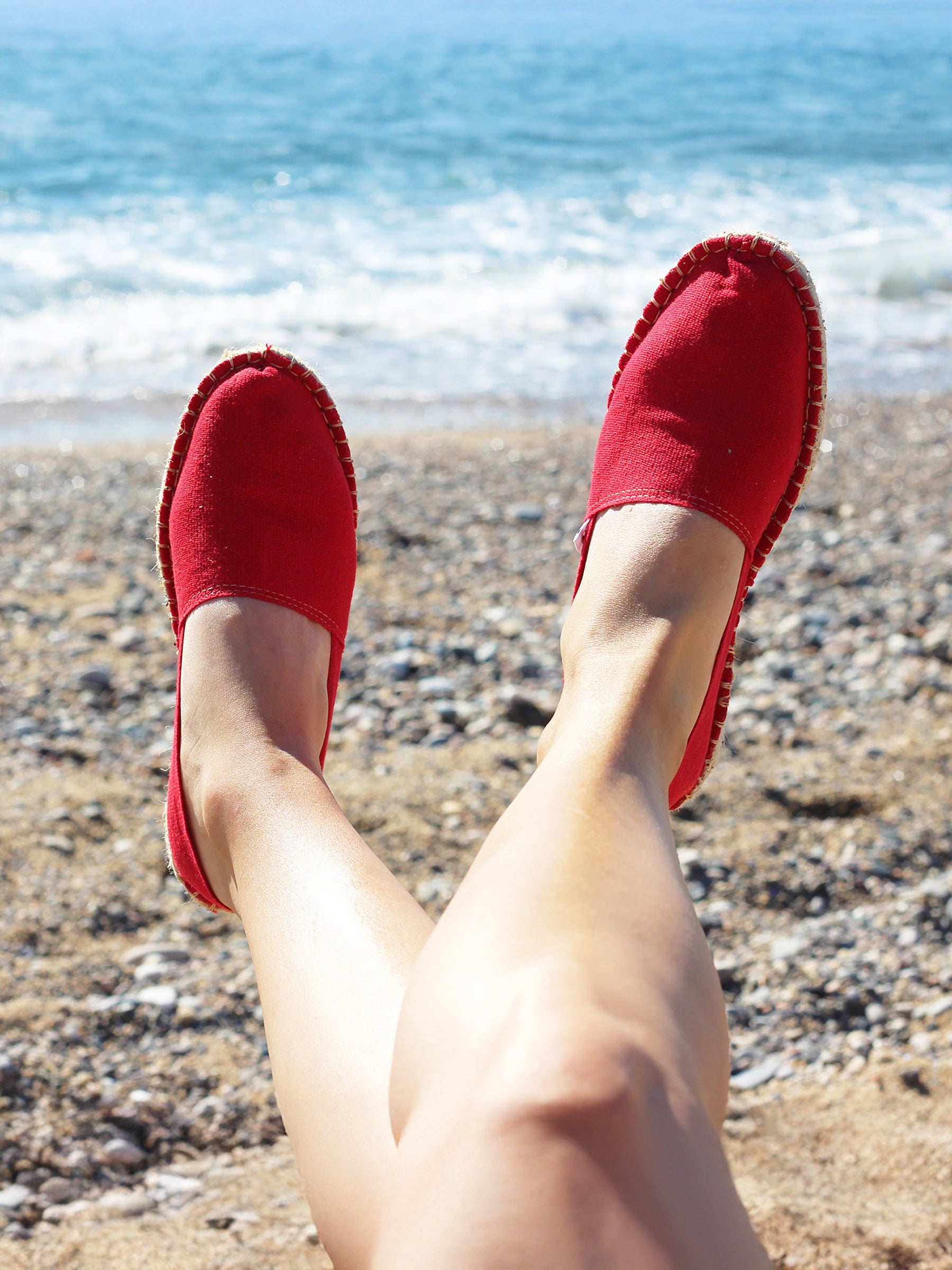 vue portée espadrilles toile de coton rouge jules & jenn