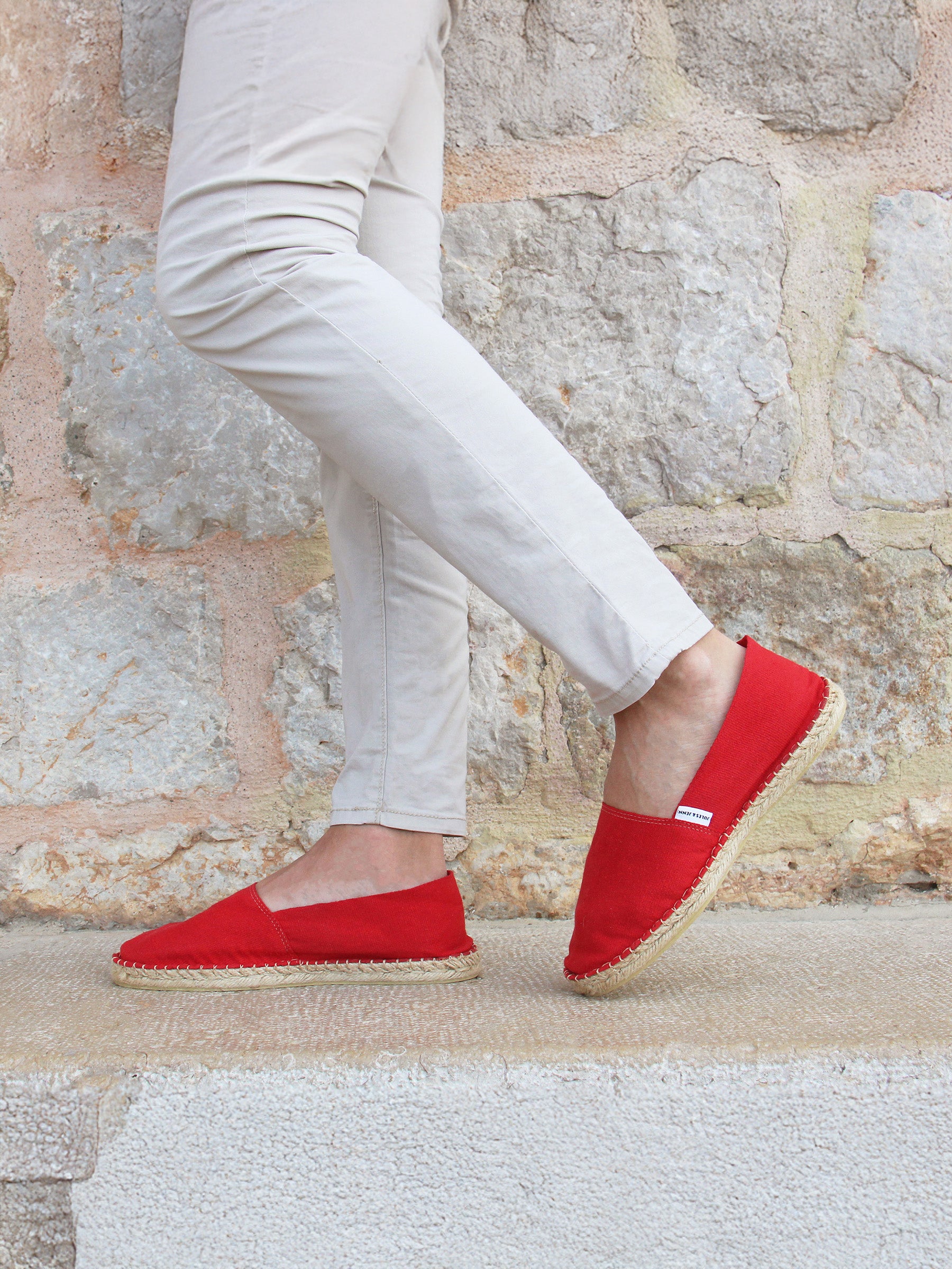 vue portée espadrilles toile coton recycle rouge jules & jenn