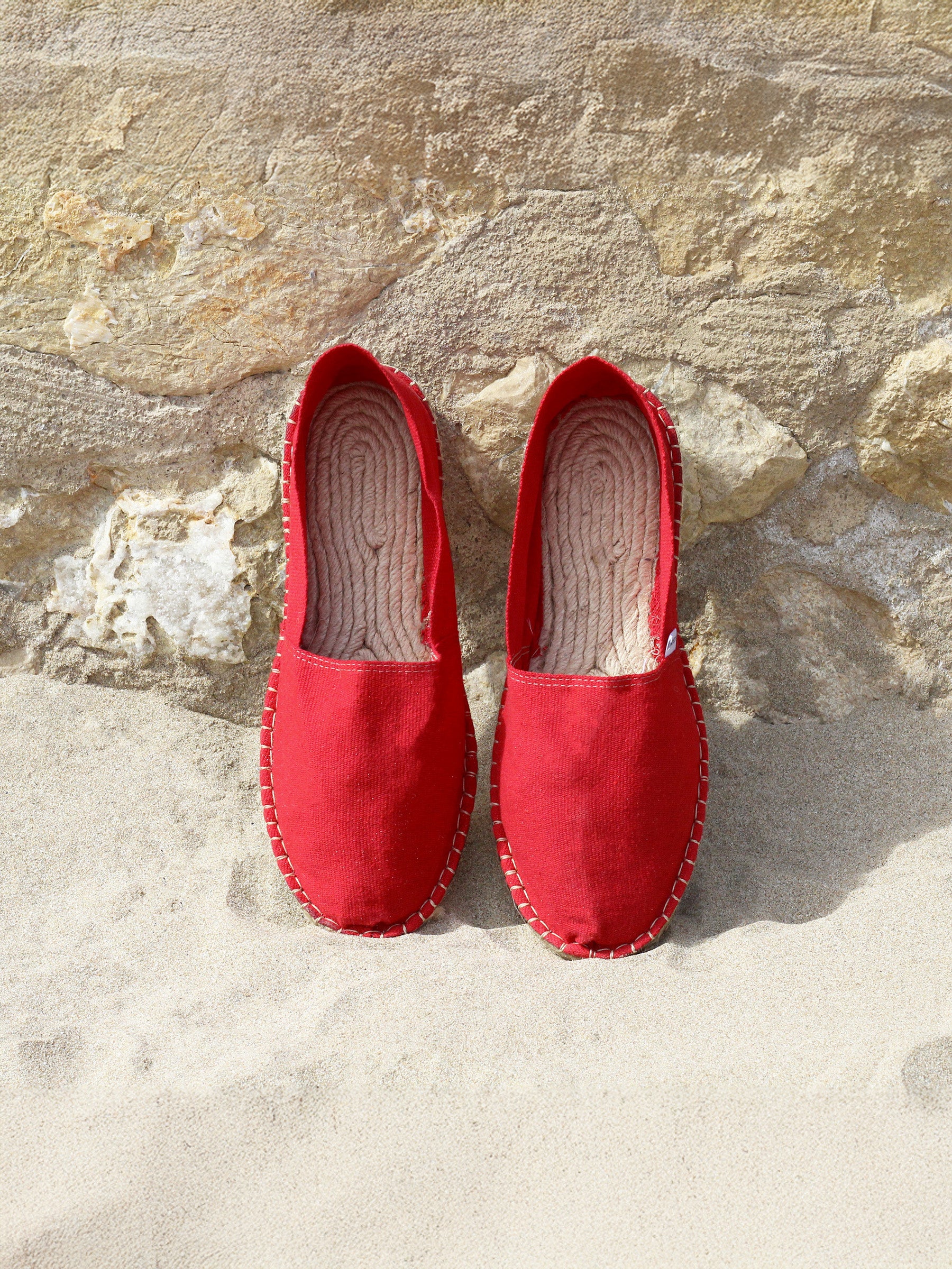 vue posée espadrilles toile coton recycle rouge jules & jenn