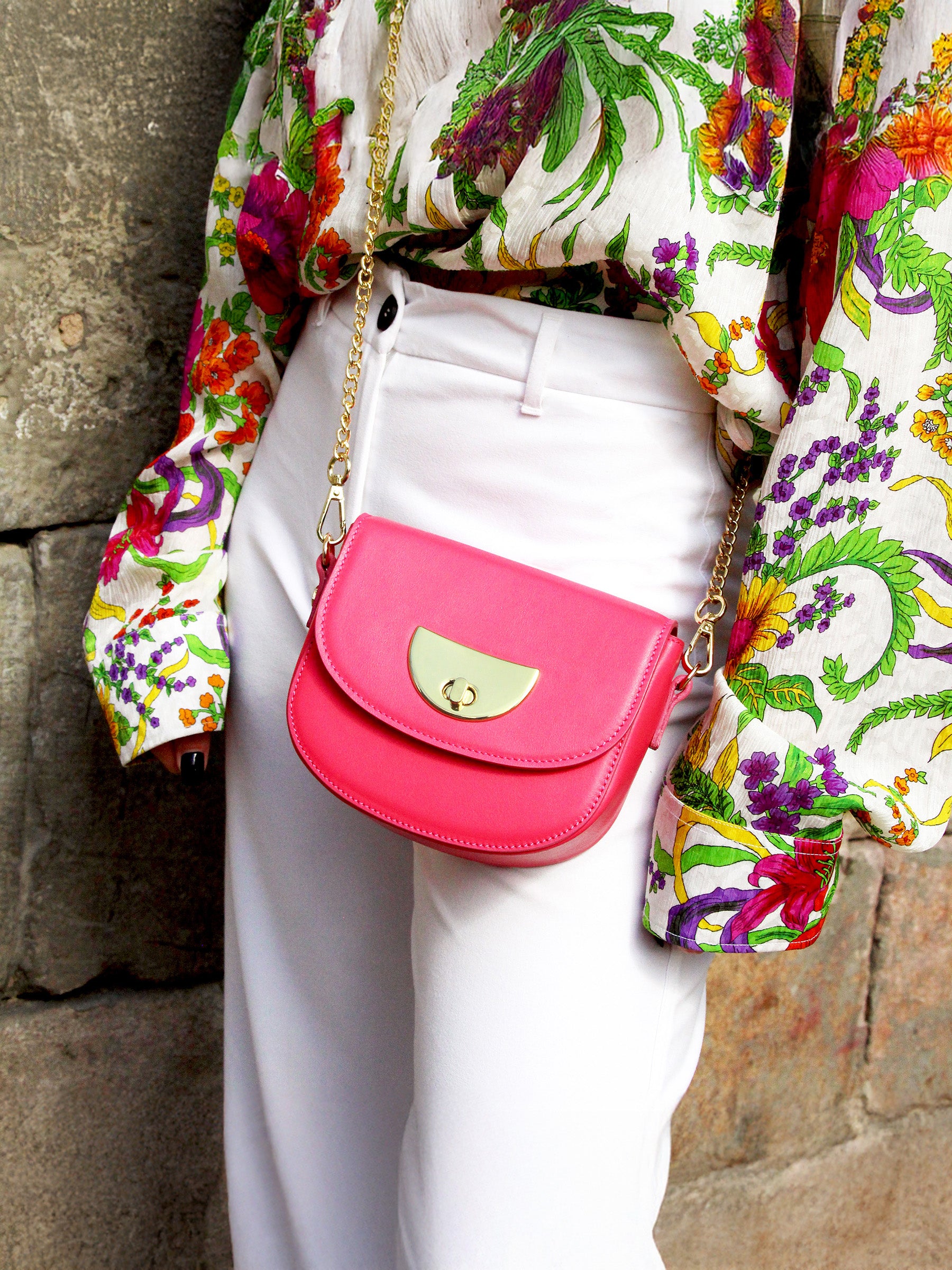 vue portée sac mini sac cuir fushia jules & jenn