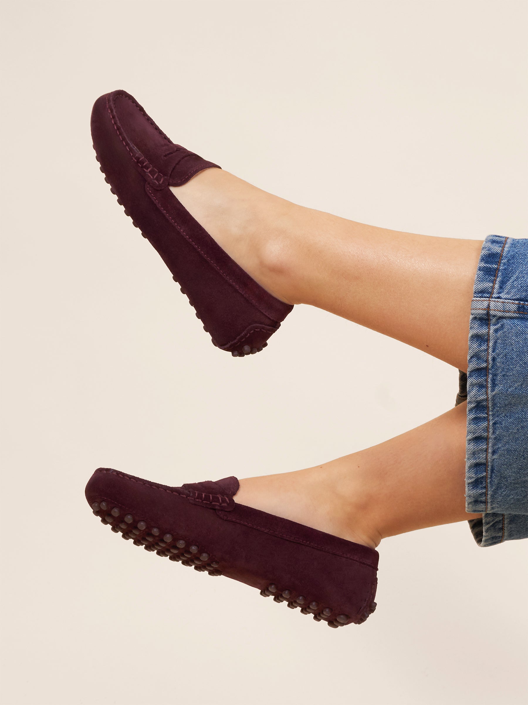 photo vue portée mocassins cuir daim bordeaux jules jenn