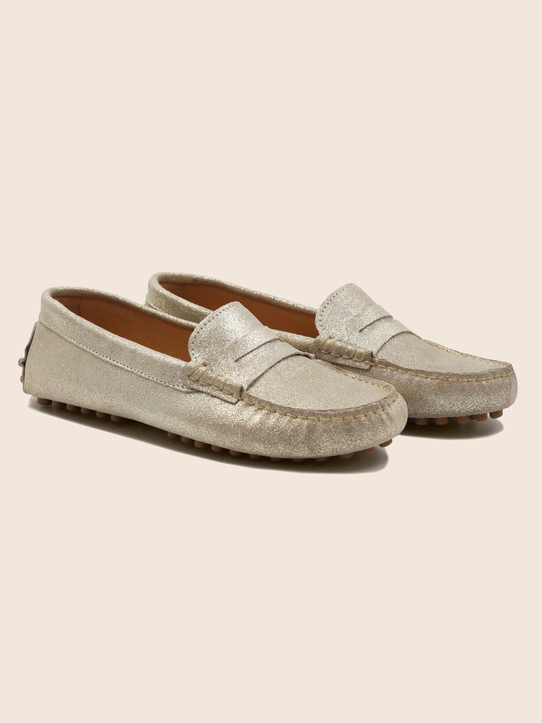 mocassins cuir daim metallise dore jules & jenn