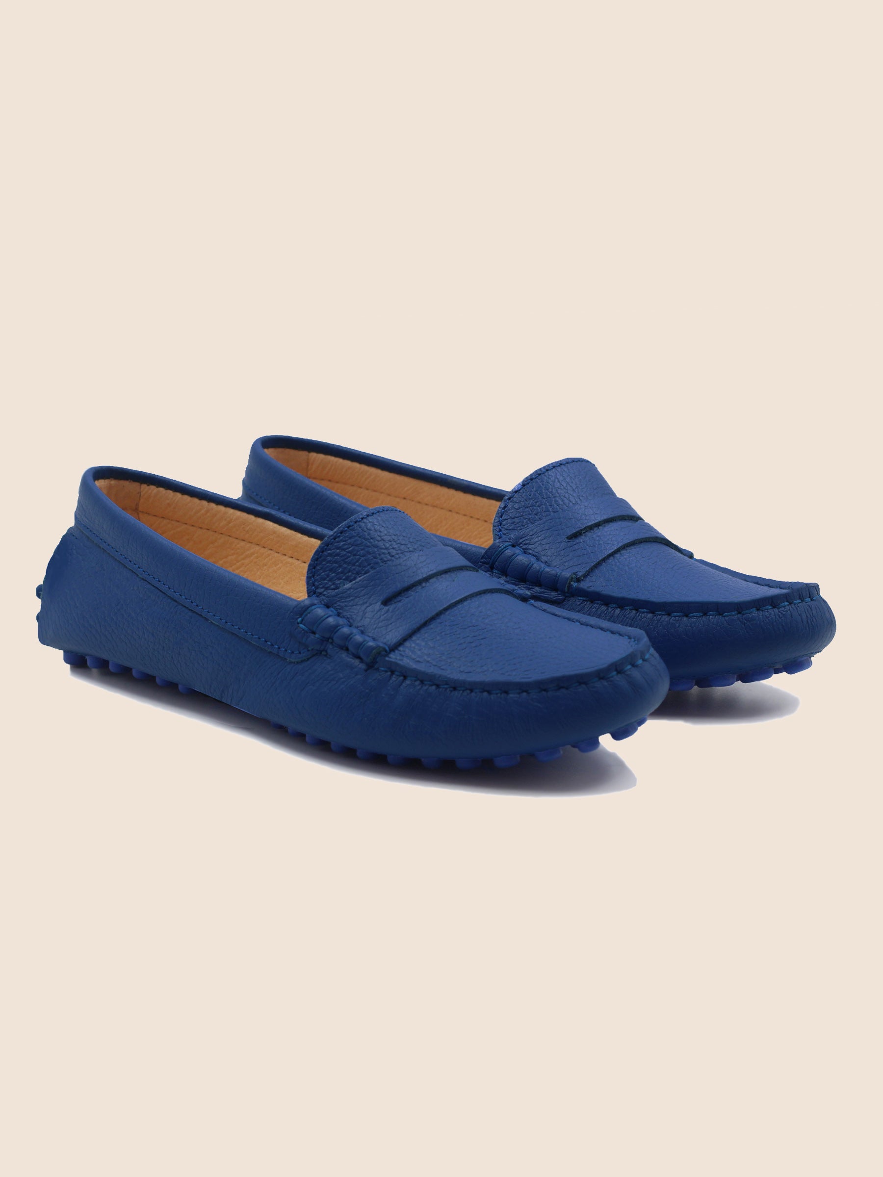 mocassins cuir grainé bleu royal