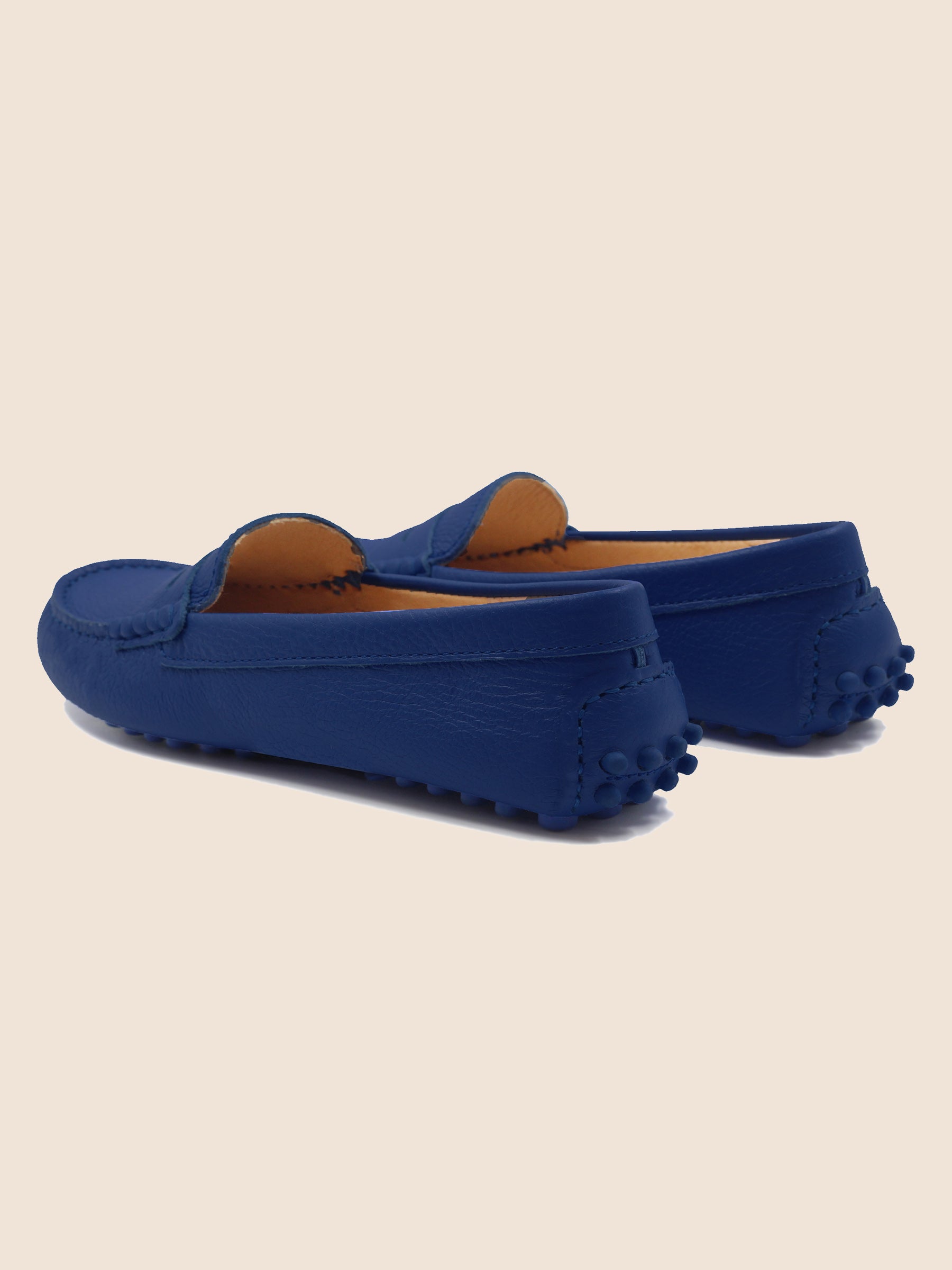vue arrière mocassins cuir grainé bleu royal