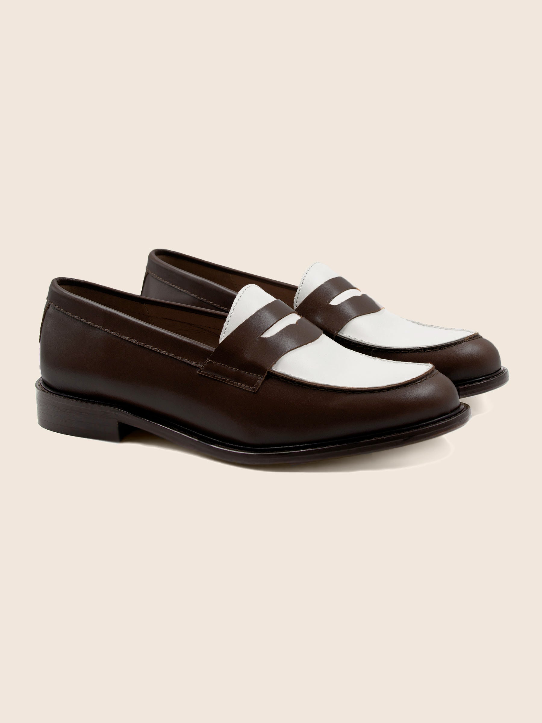 mocassins cuir marron blanc jules & jenn
