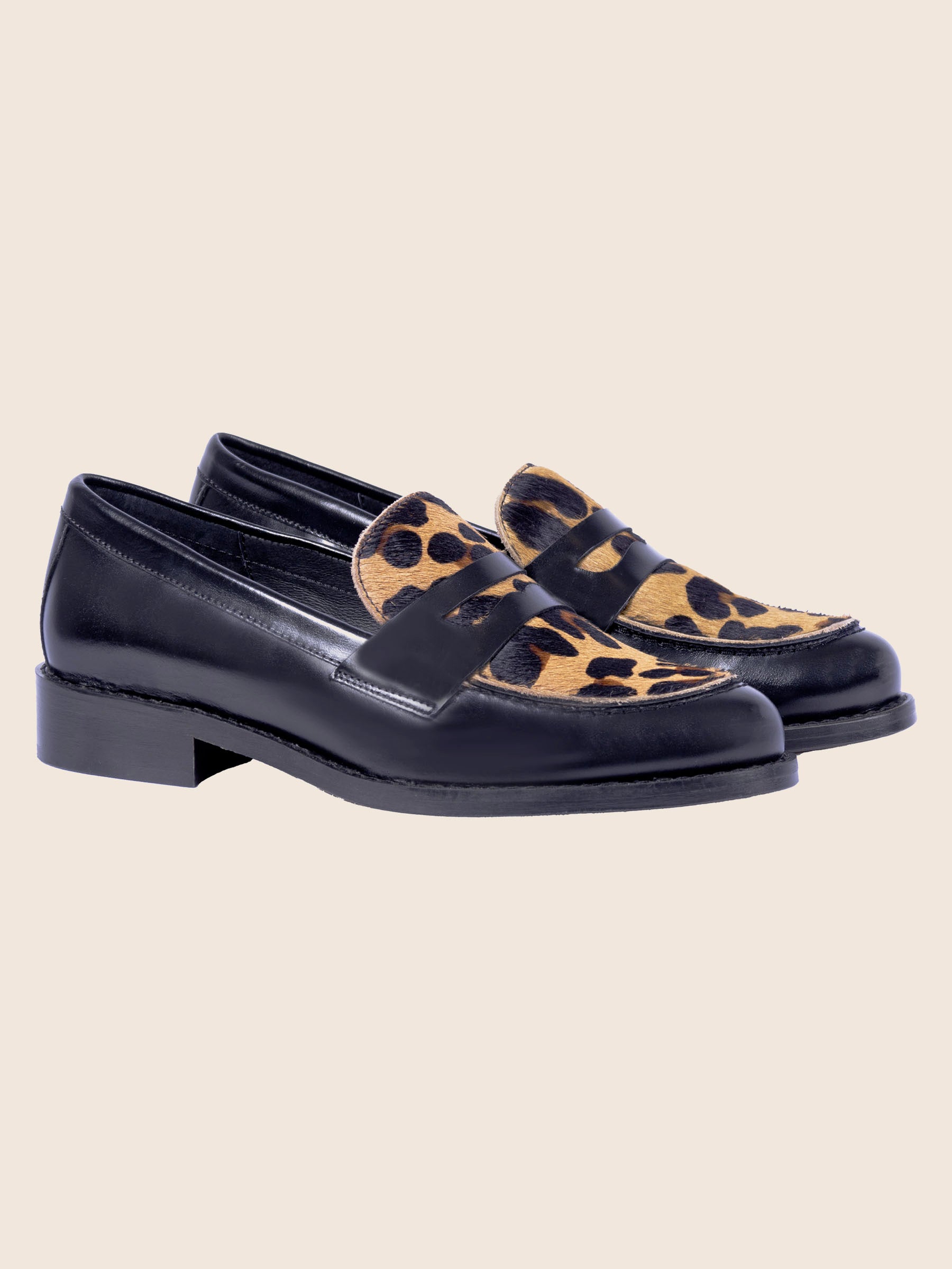 mocassins cuir noir leopard jules & jenn