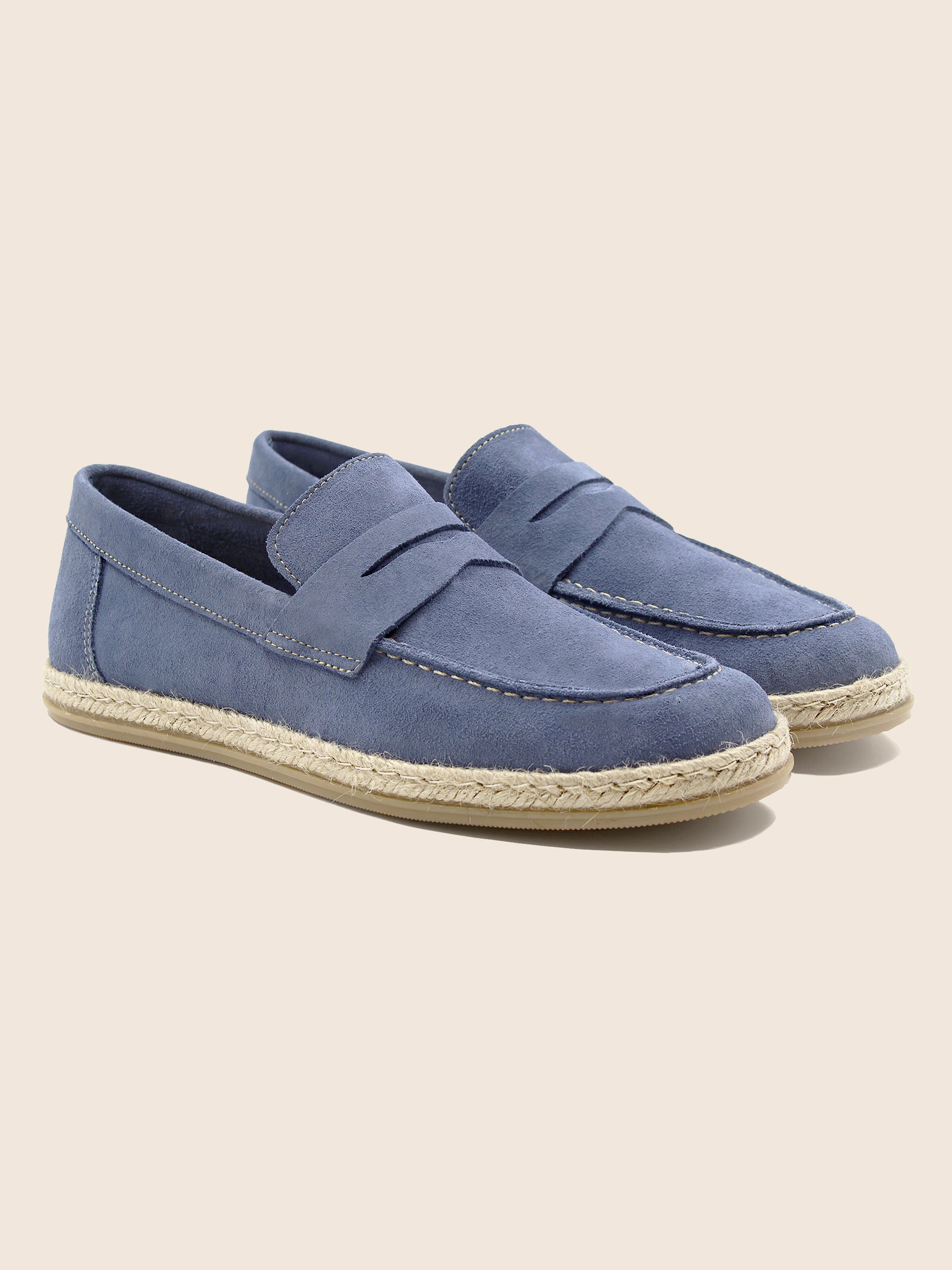 mocassins espadrille cuir daim bleu jules & jenn