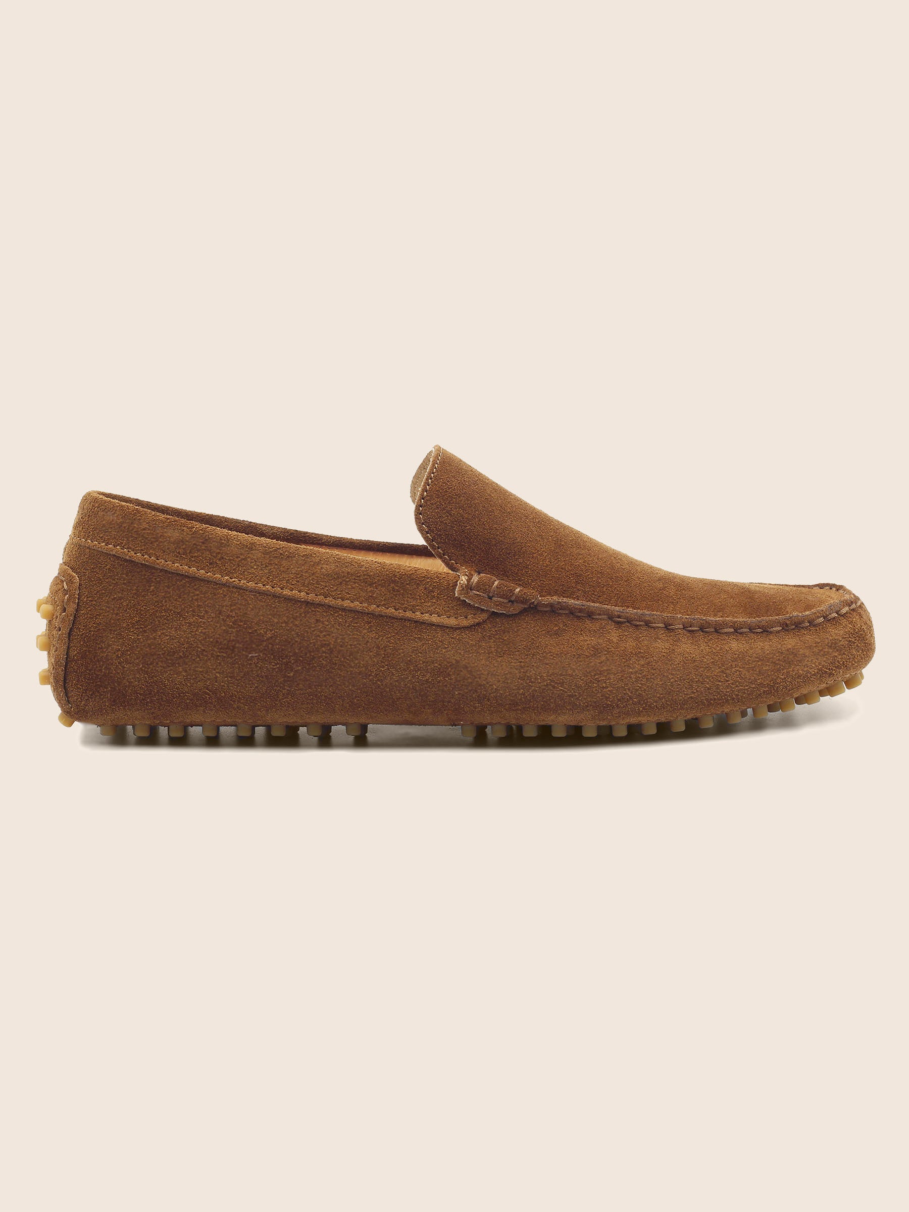 vue exterieur mocassins homme cuir daim cognac