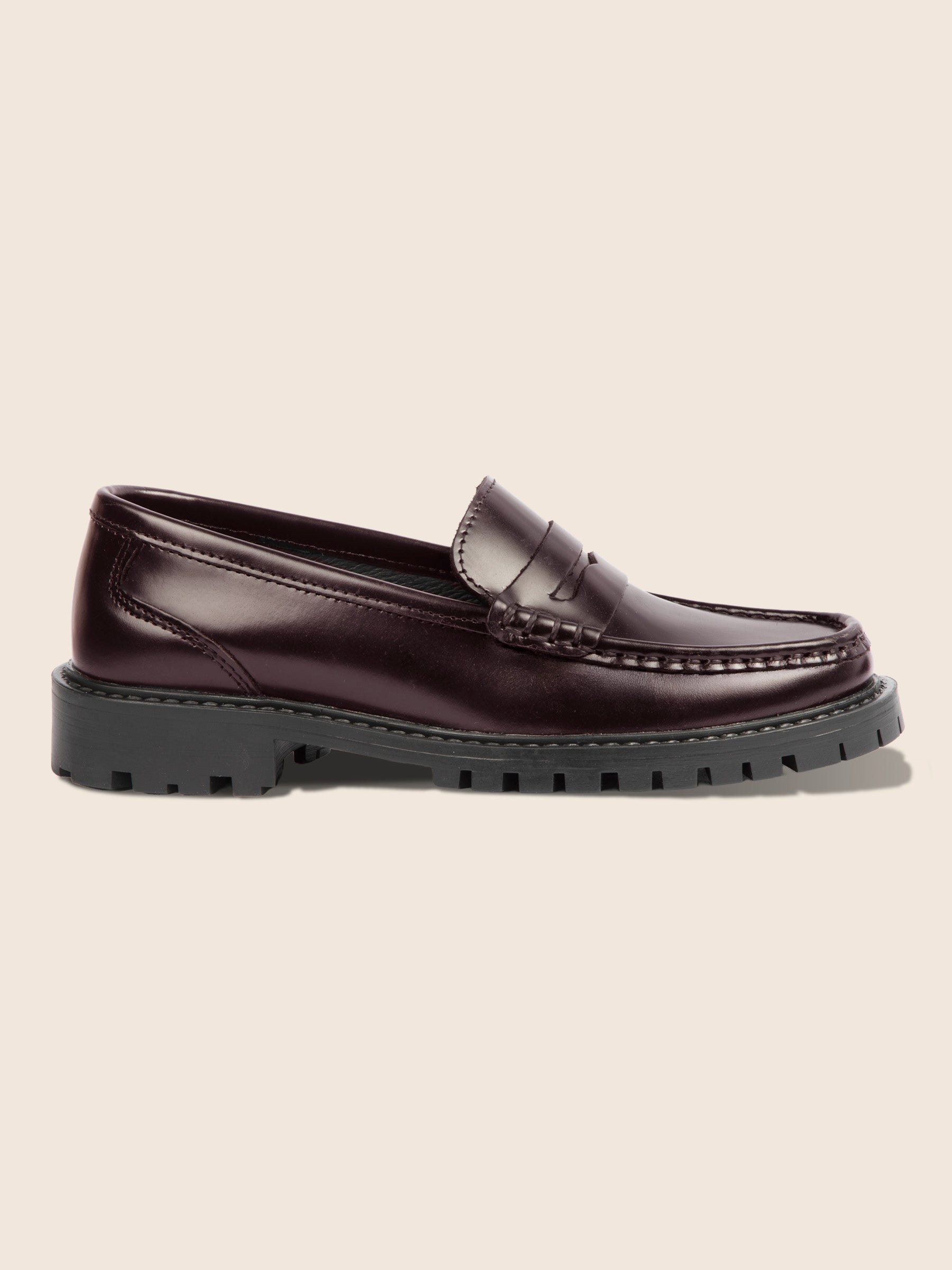 vue extérieur mocassins cuir vernis bordeaux jules & jenn