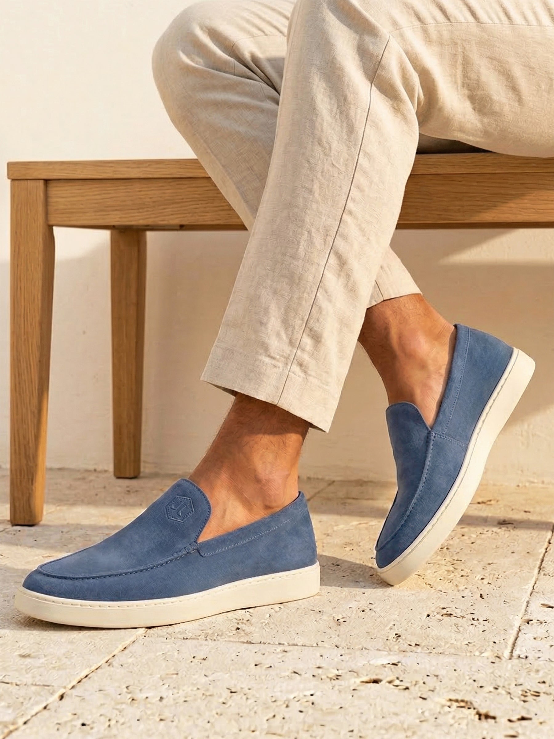 photo vue portée mocassins sport cuir daim bleu jules & jenn 2