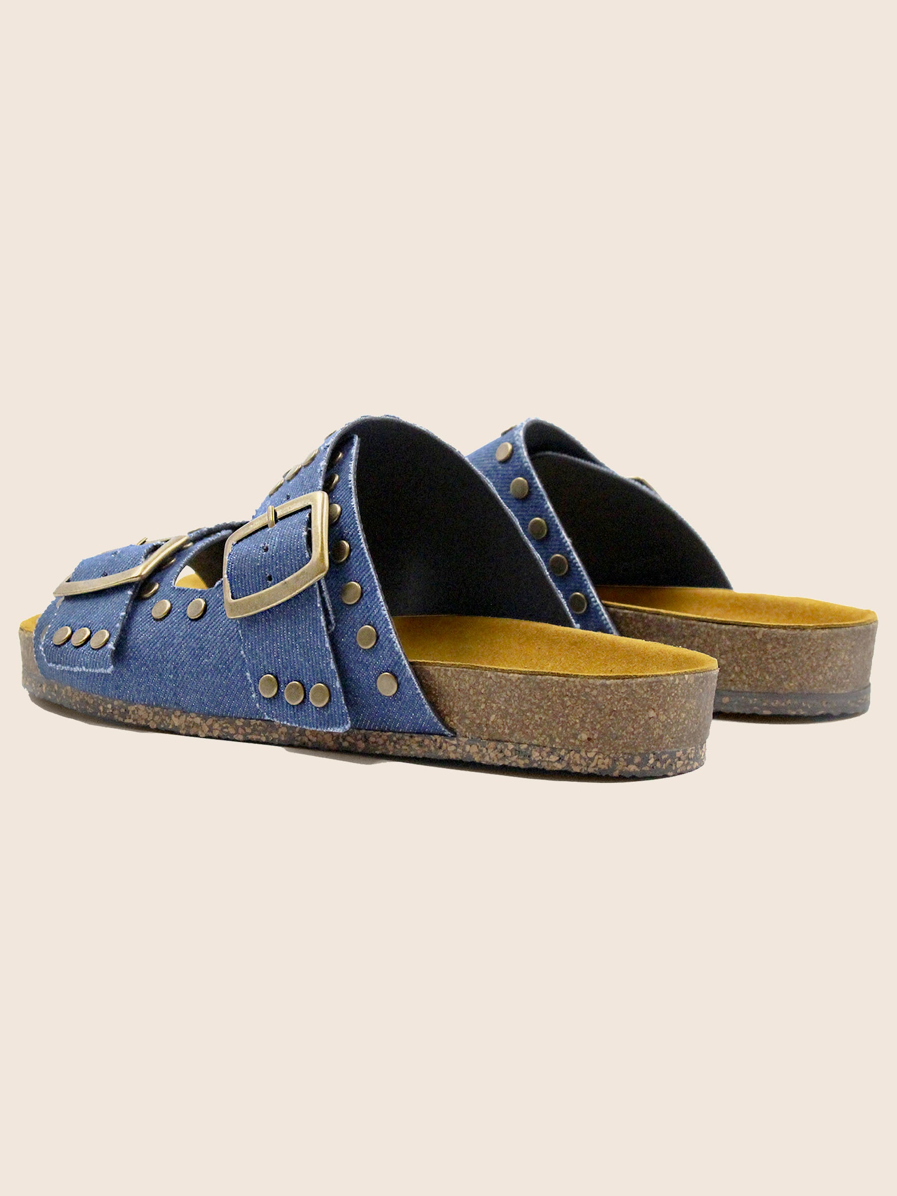 vue arriere mules liege clous toile jean bleu denim jules & jenn