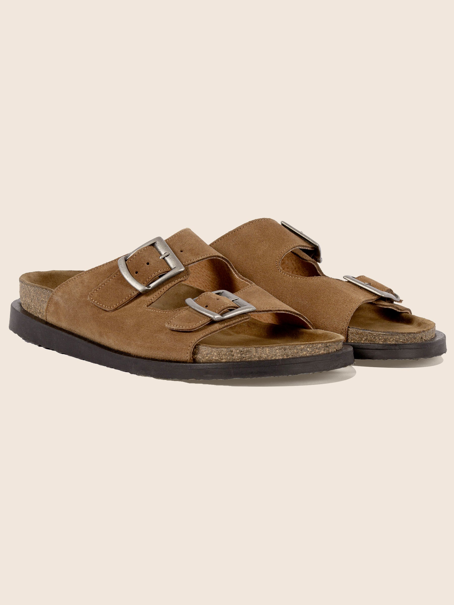 Mules liège cuir daim cognac