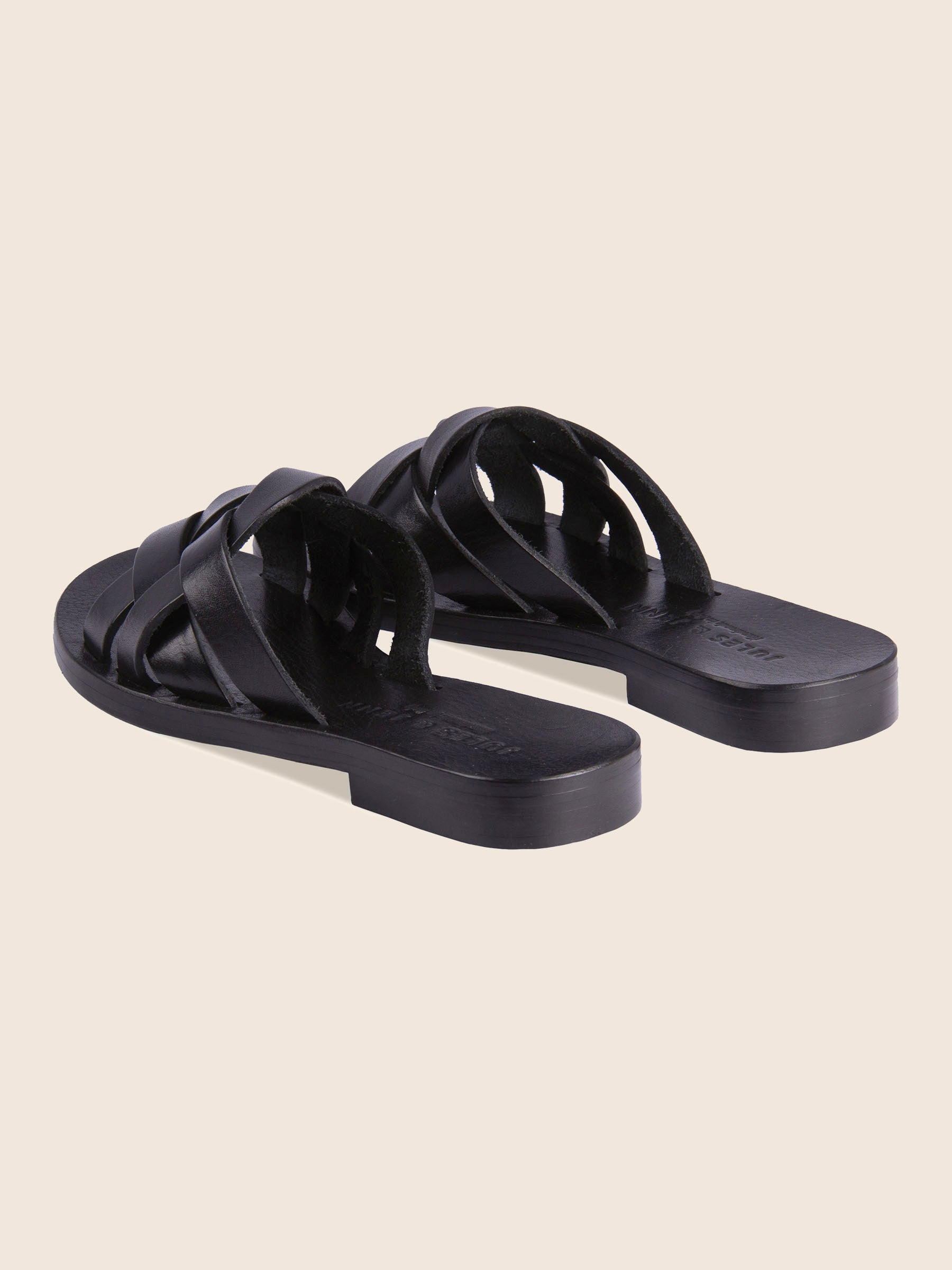 vue arriere mules plates brides cuir noir jules & jenn