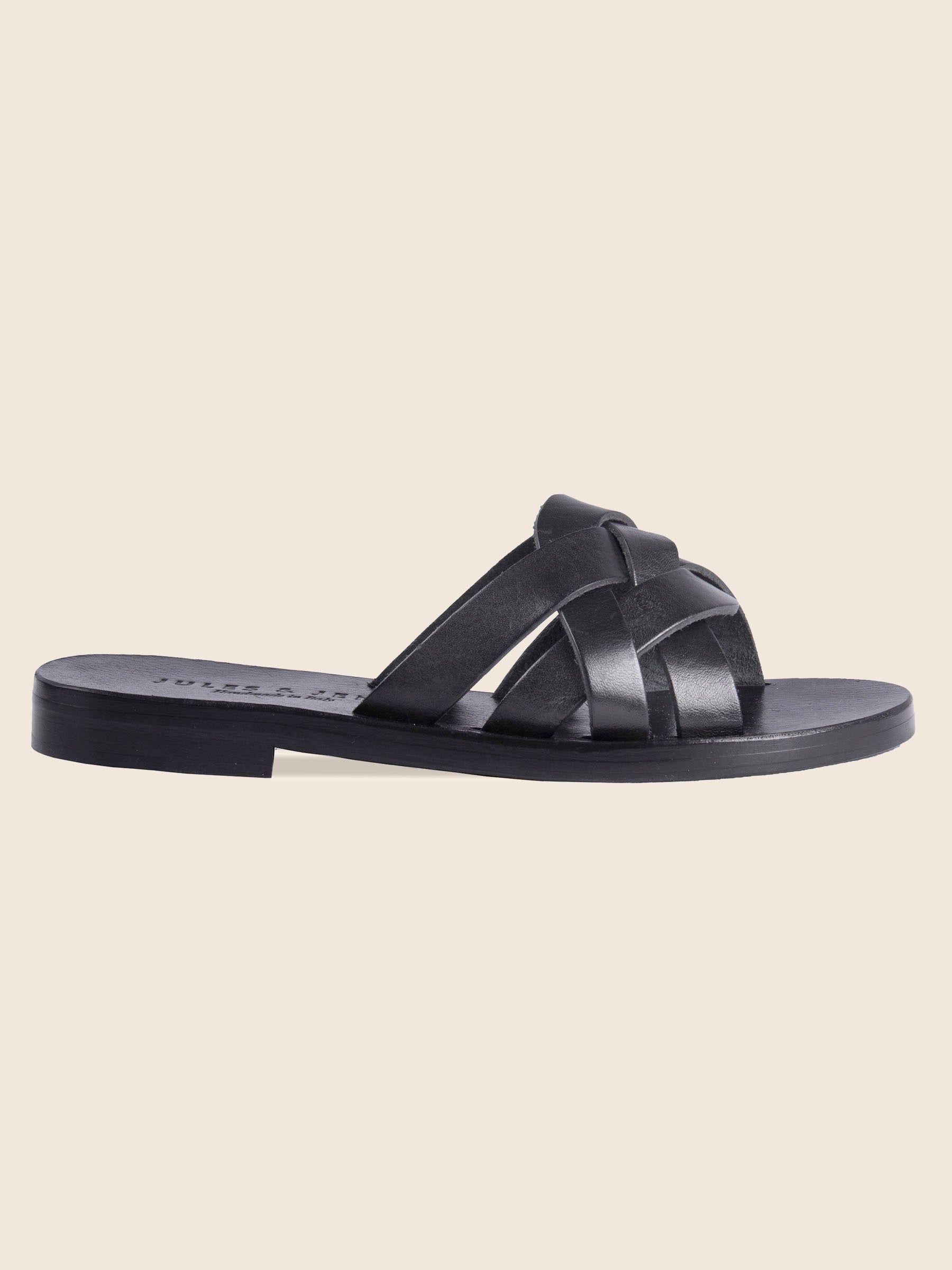 vue profil mules plates brides cuir noir jules & jenn