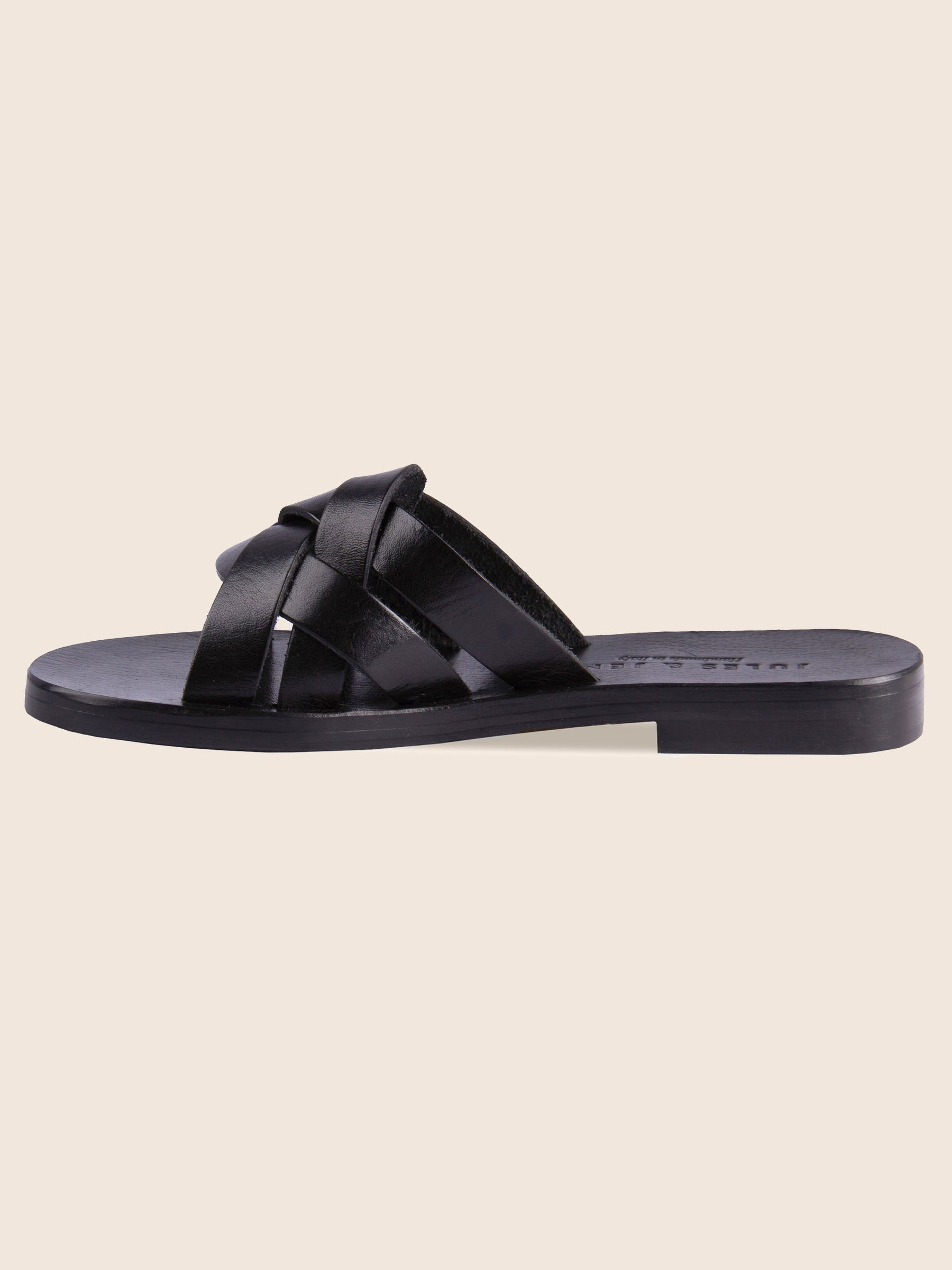 vue interieure mules plates brides cuir noir jules & jenn