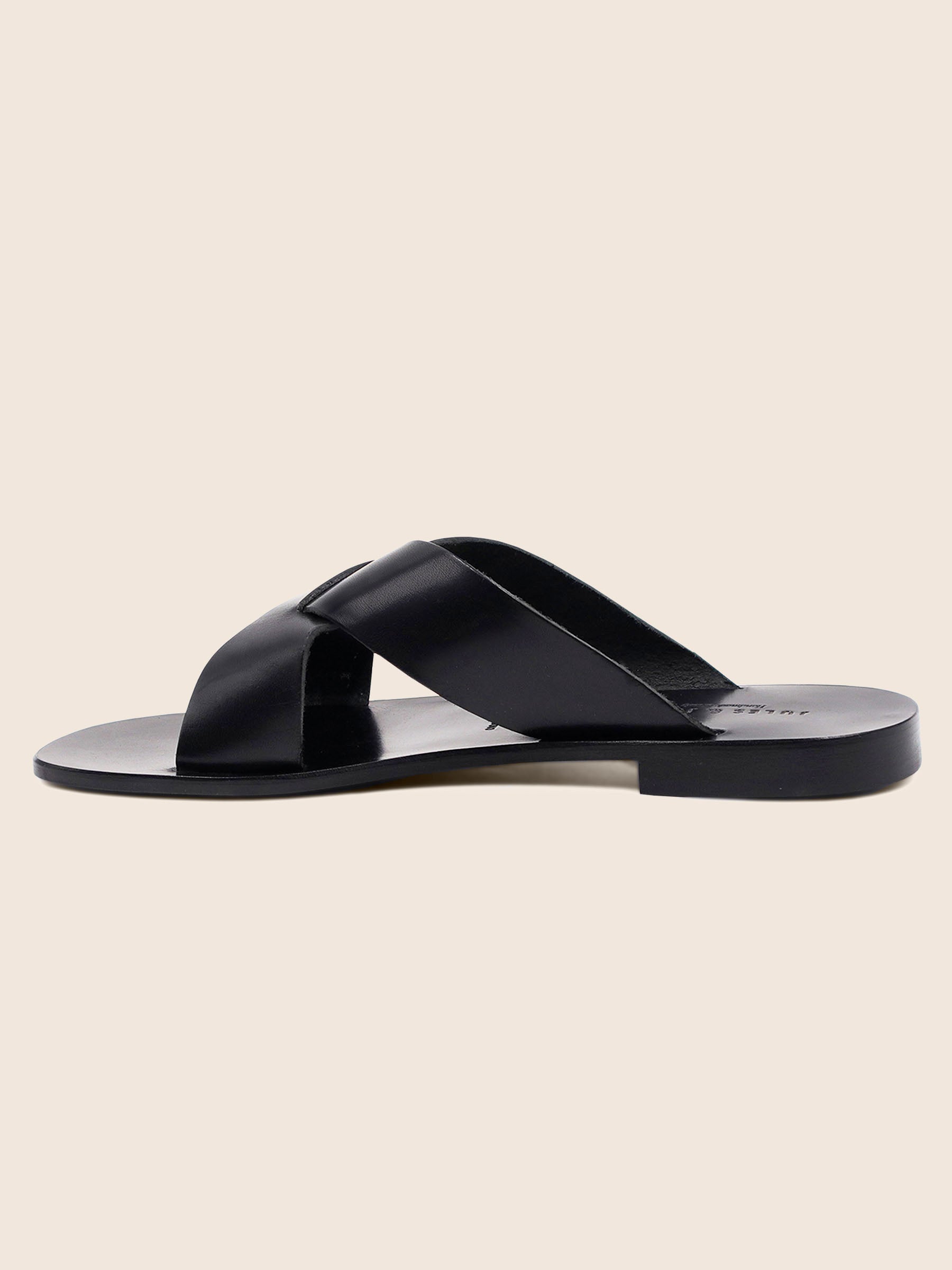 vue extérieure mules plates cuir noir jules & jenn
