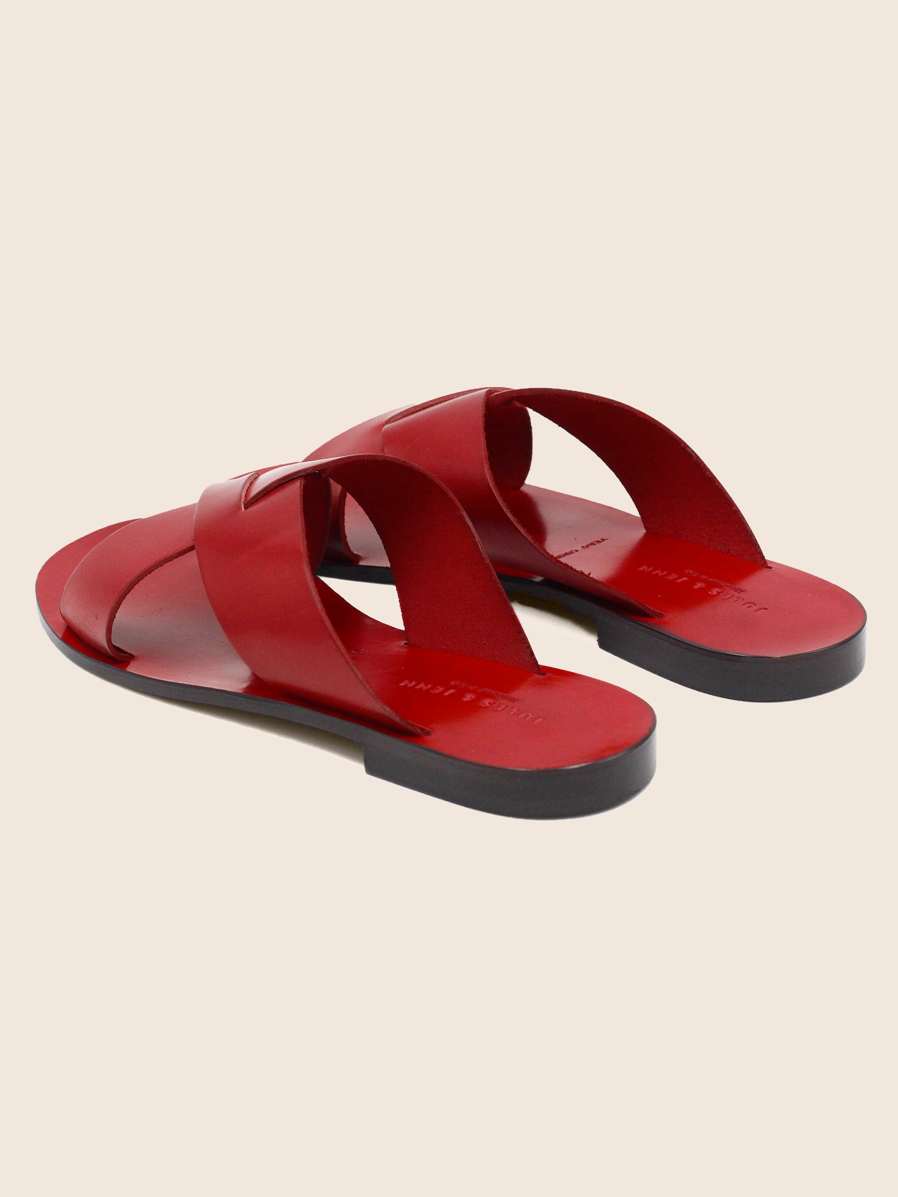 vue arrière mules plates cuir rouge jules & jenn