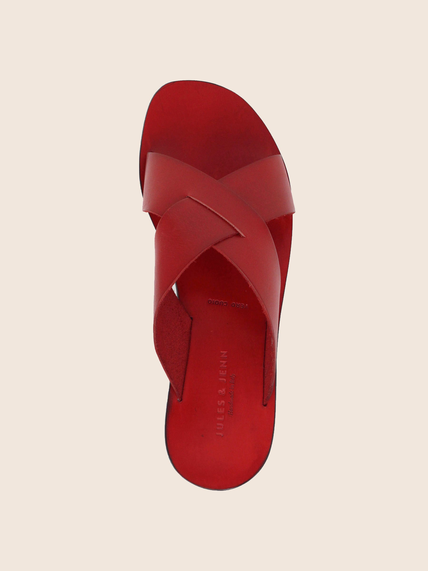 vue dessus mules plates cuir rouge jules & jenn
