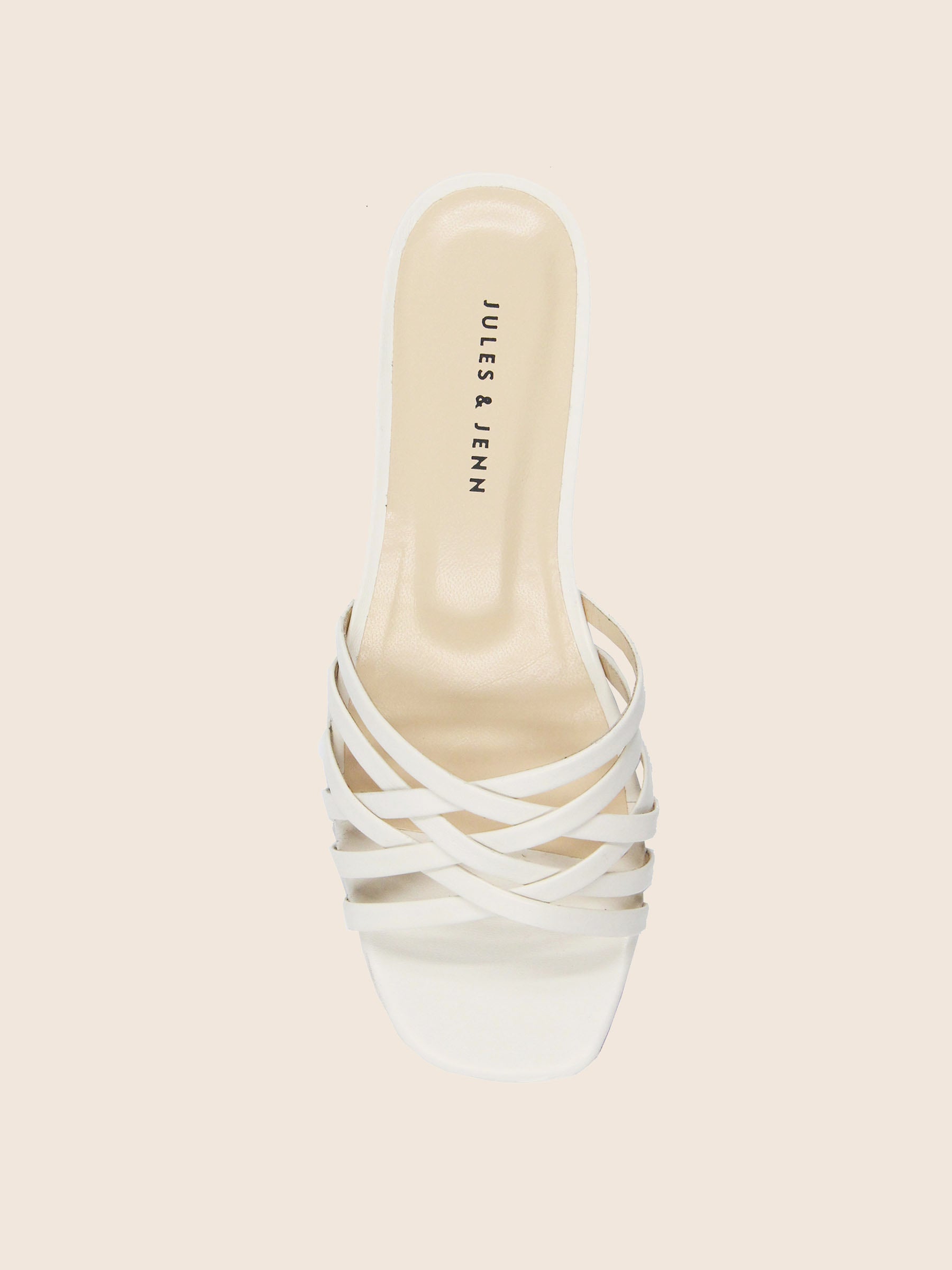 vue dessus mules plates multibrides cuir blanc jules & jenn