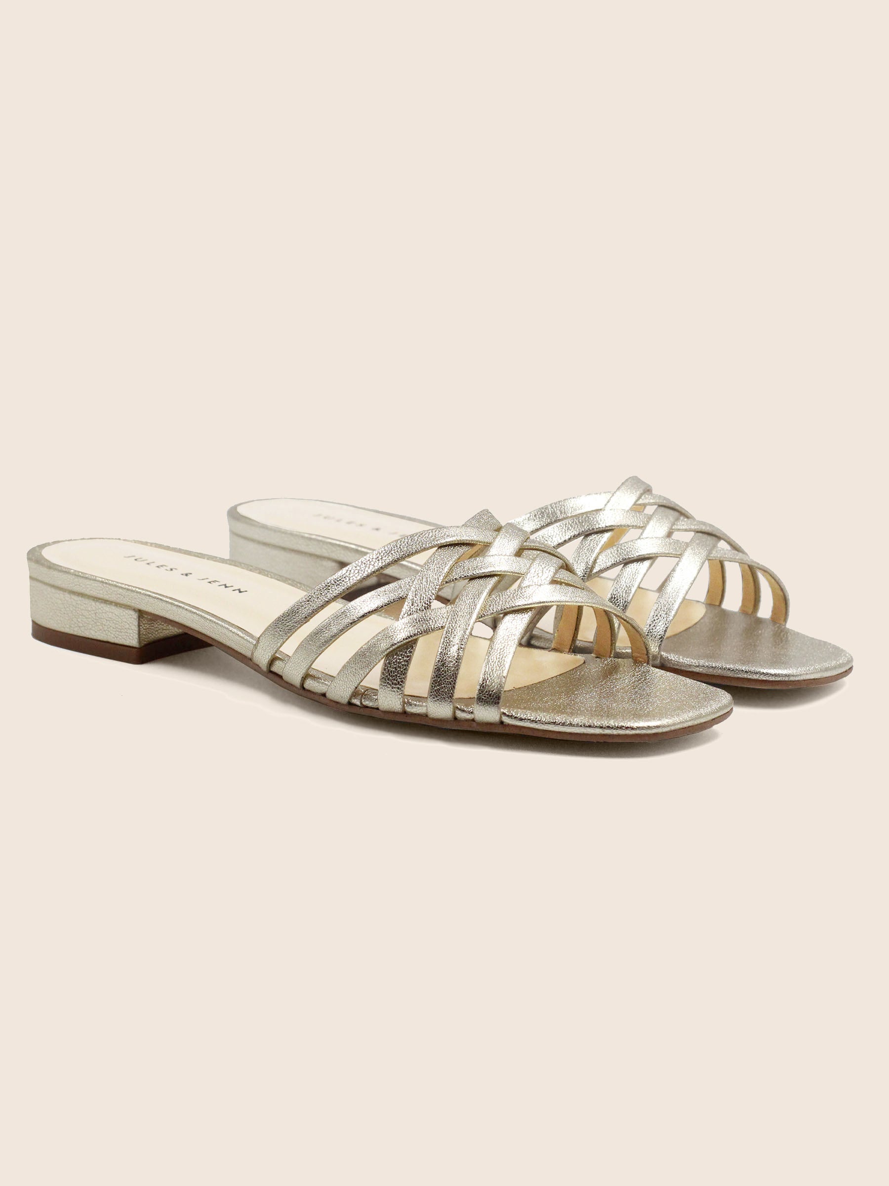 mules plates multibrides cuir metallise dore jules & jenn