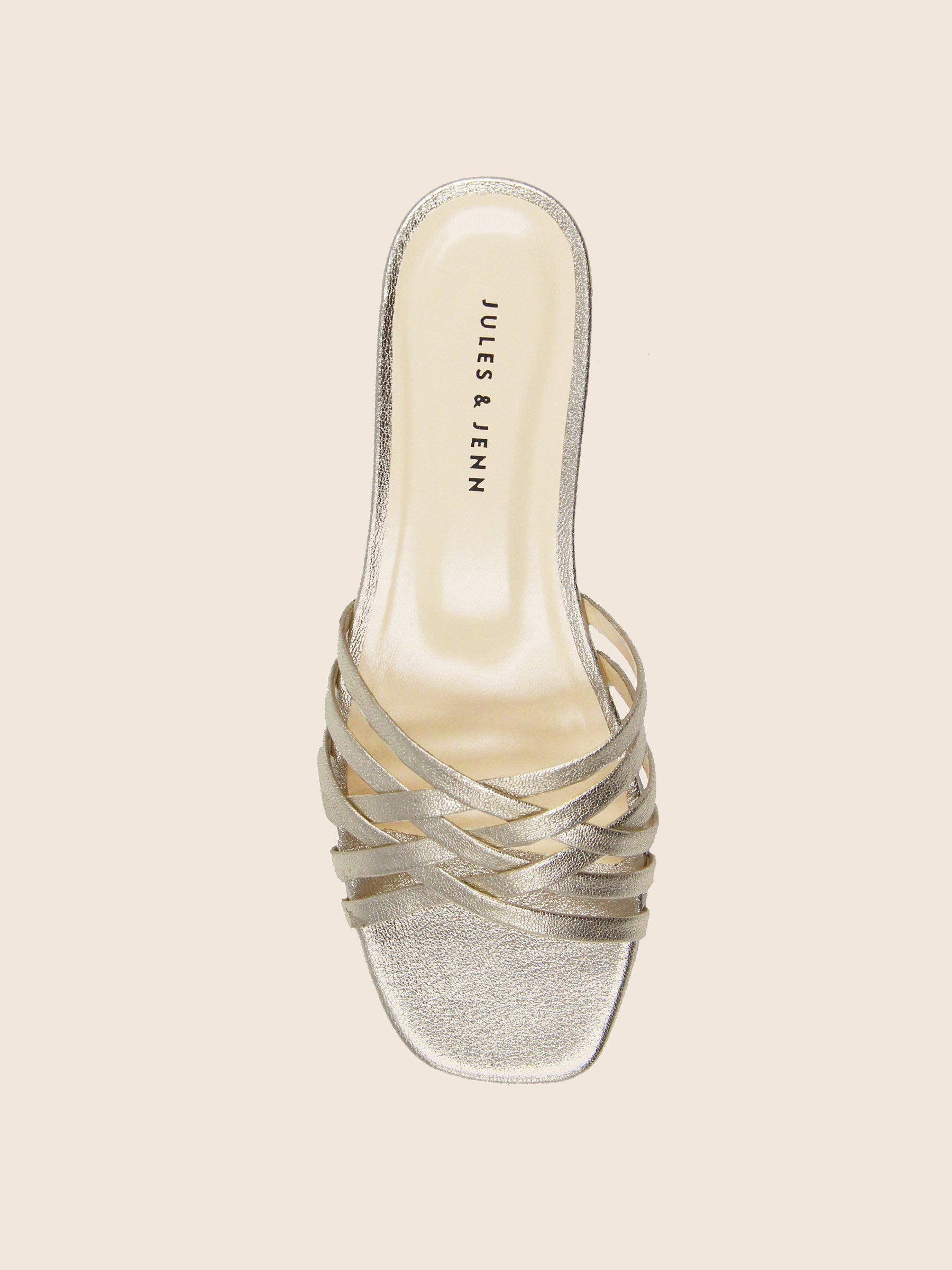 vue dessus mules plates multibrides cuir metallise dore jules & jenn