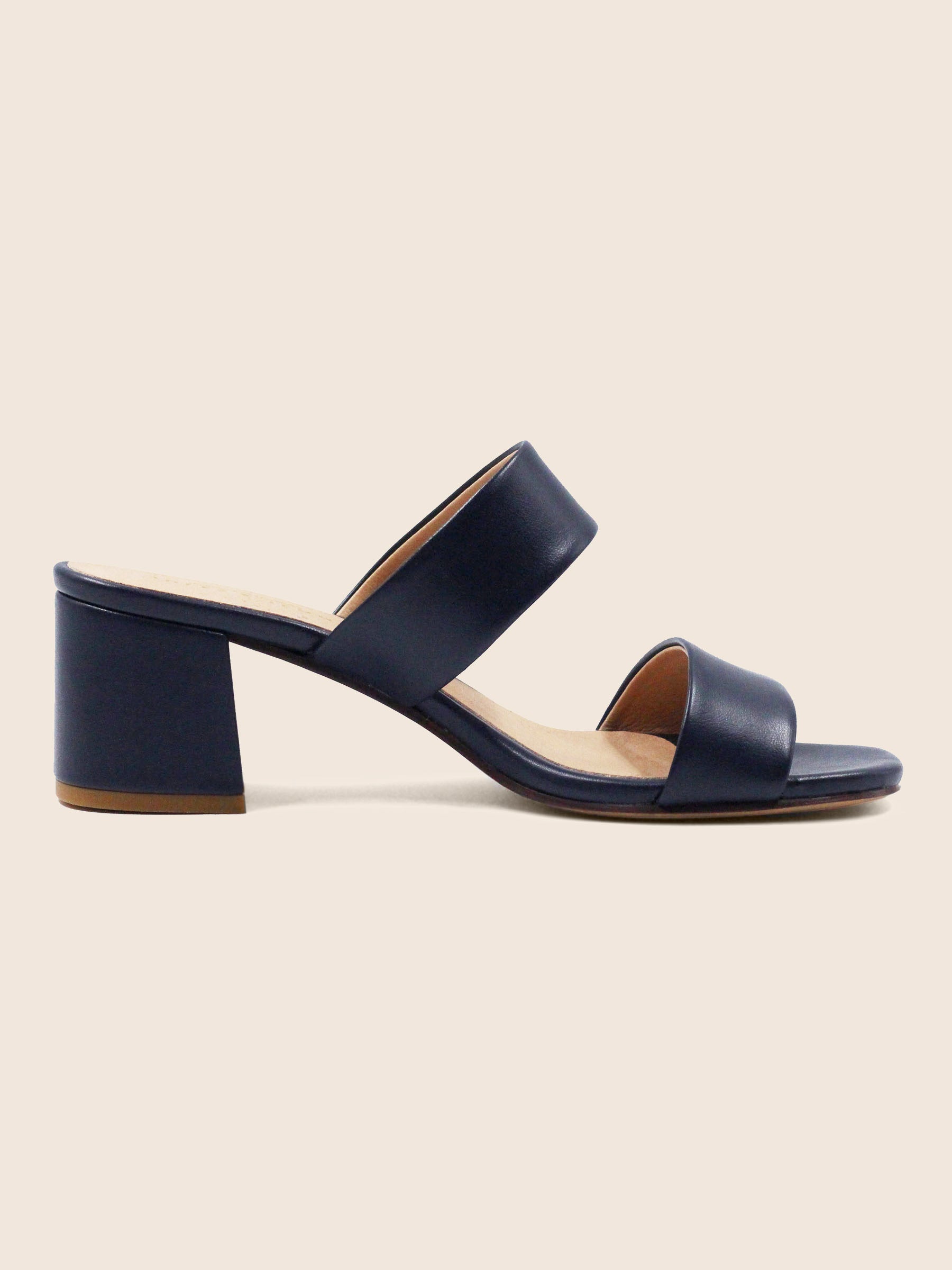 vue exterieur mules talon bandeau fibre de pomme bleue jules & jenn