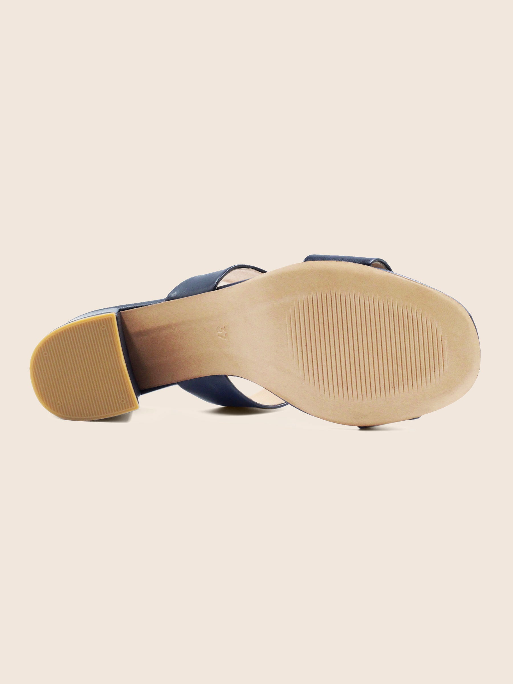 vue dessous mules talon bandeau fibre de pomme bleue jules & jenn