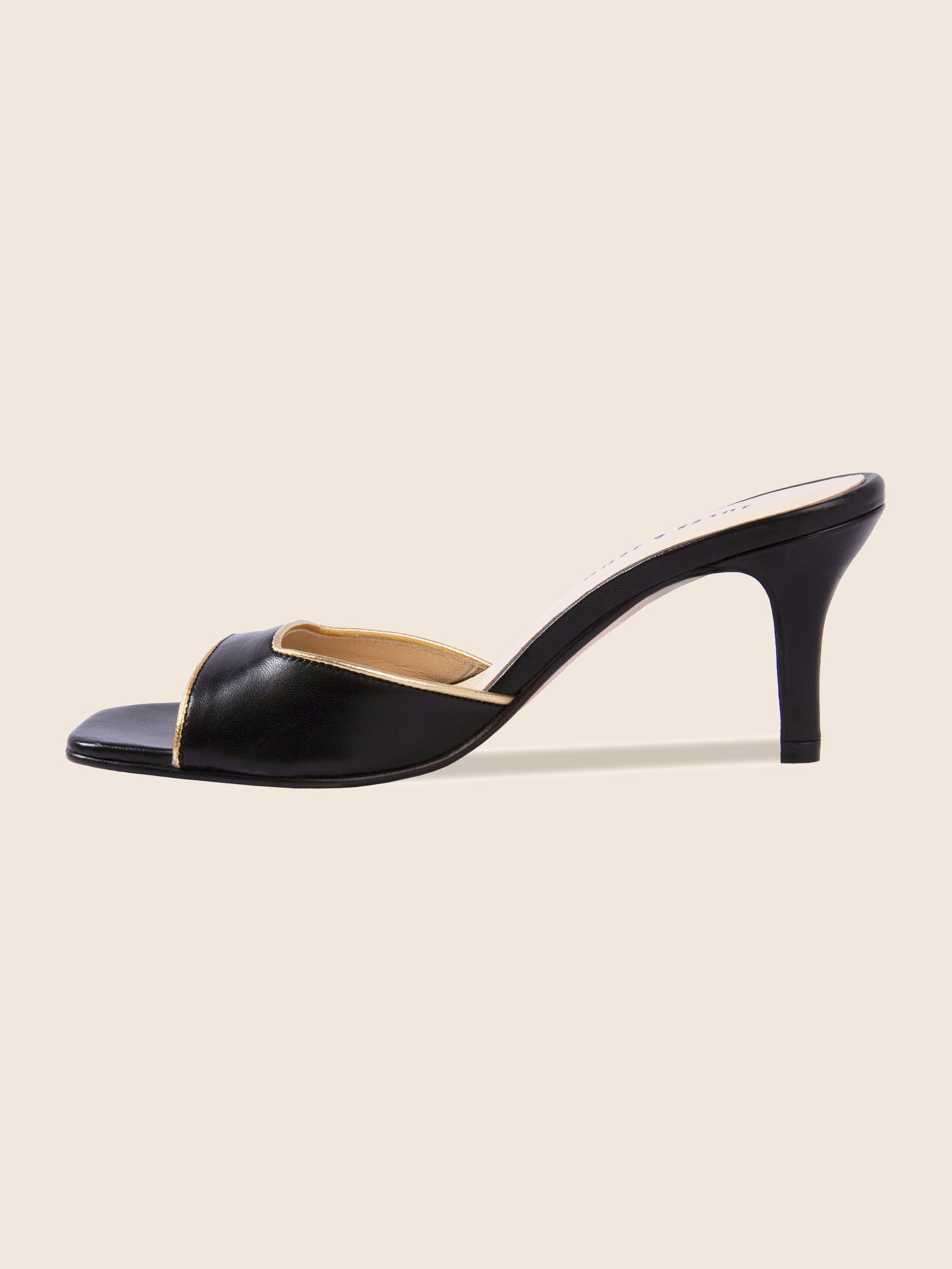 vue interieure mules talon fin cuir noir jules & jenn
