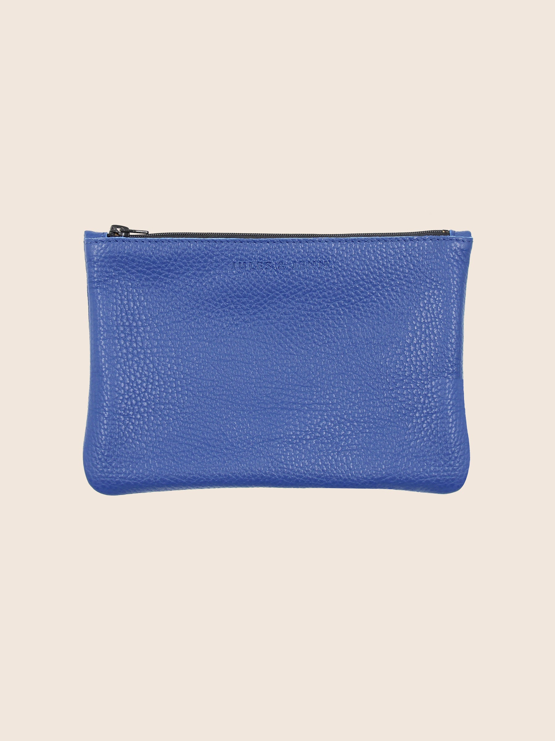 pochette cuir graine upcycle bleu moyen modele jules & jenn