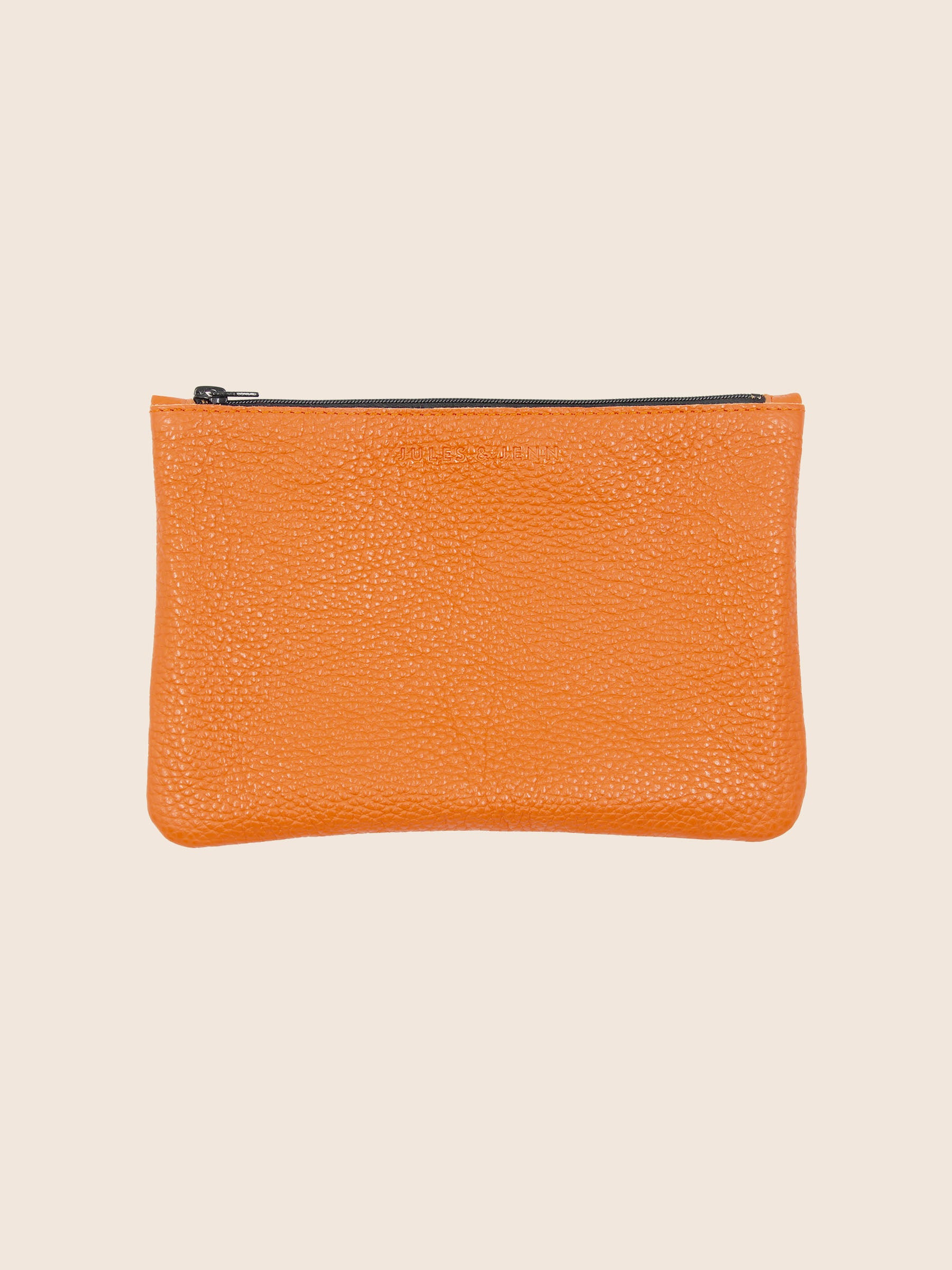 pochette cuir graine upcycle orange moyen modele jules & jenn