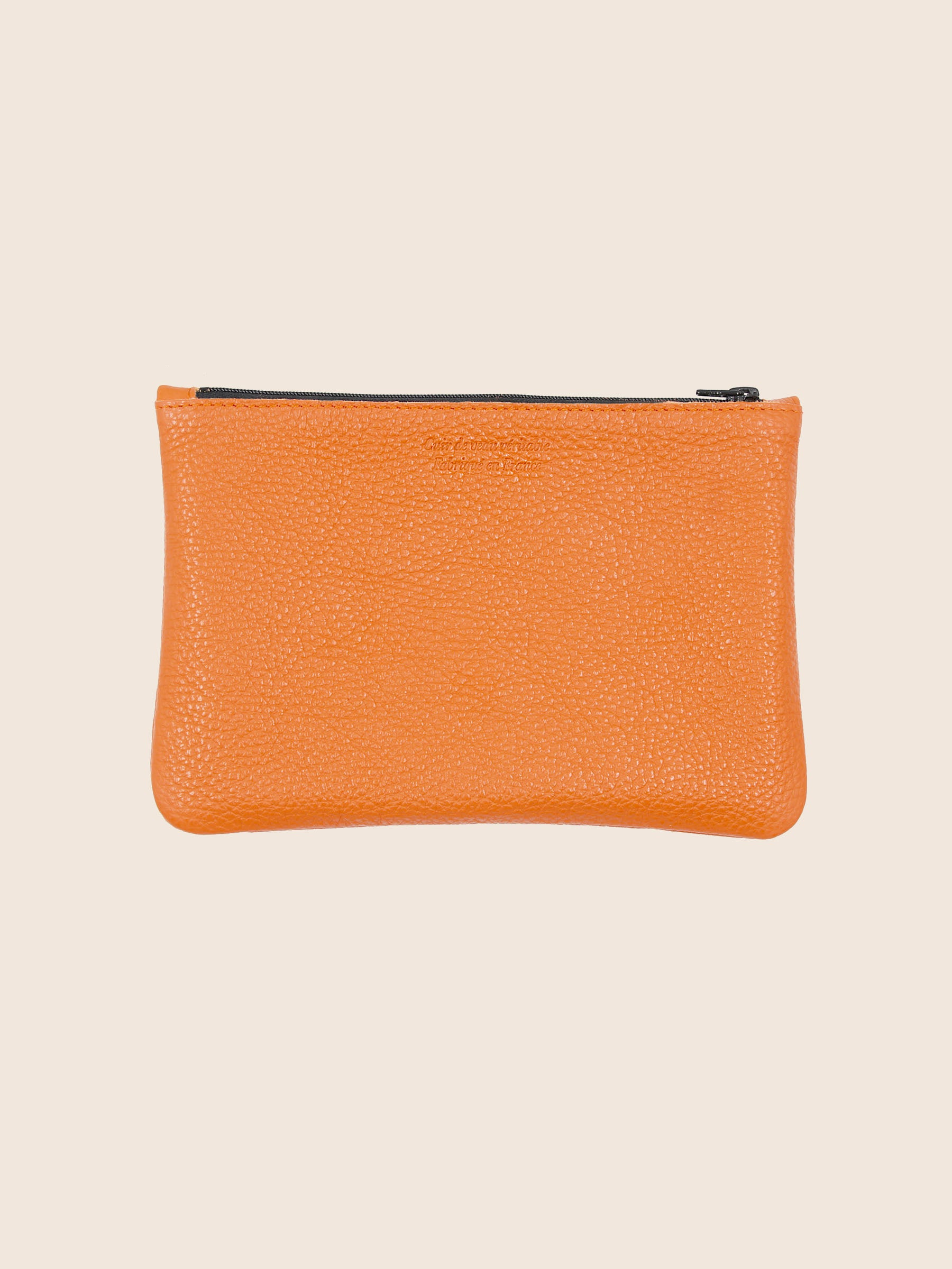 vue arriere pochette cuir graine upcycle orange moyen modele jules & jenn