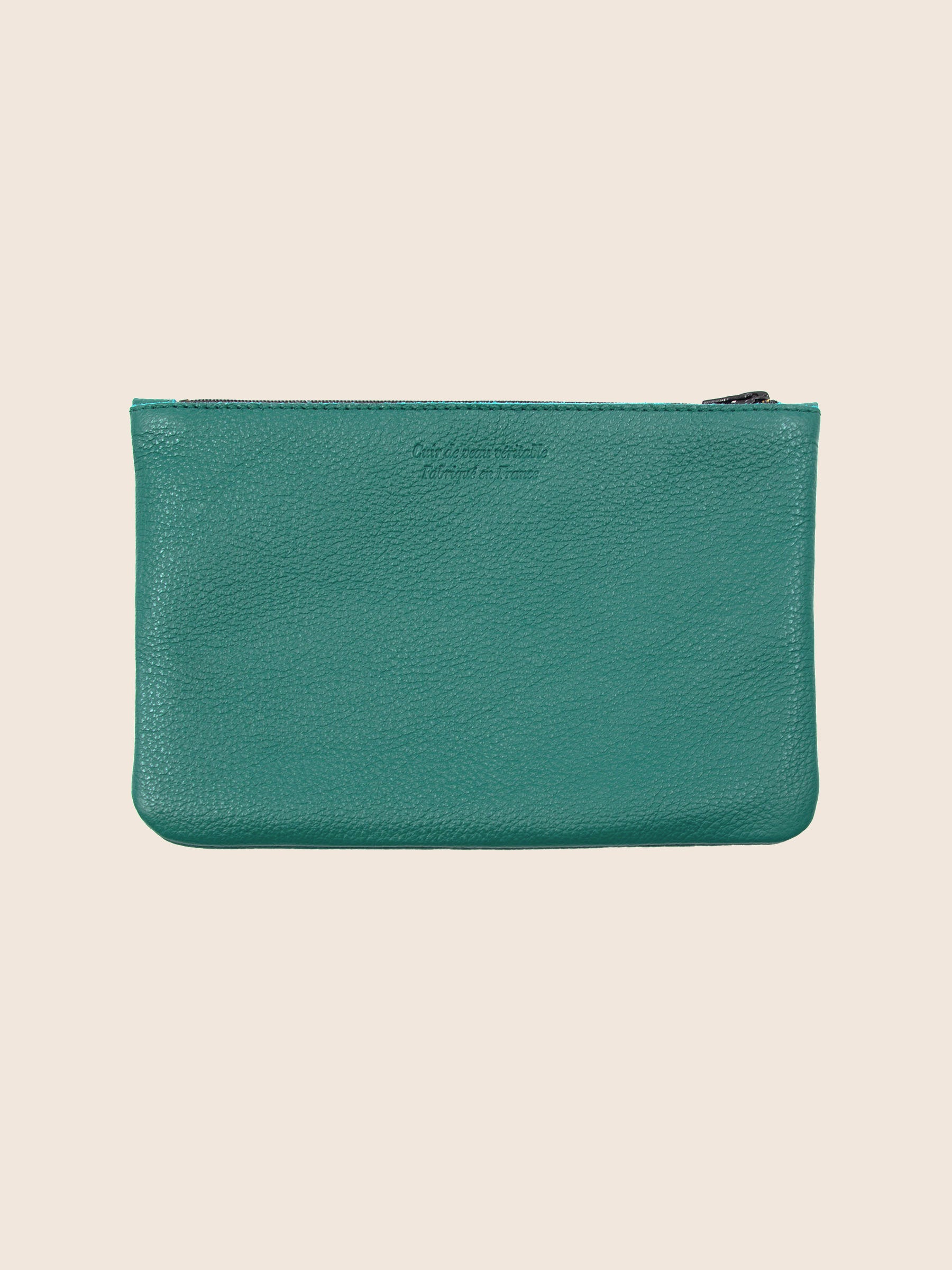 vue arriere pochette cuir graine upcycle vert moyen modele jules & jenn