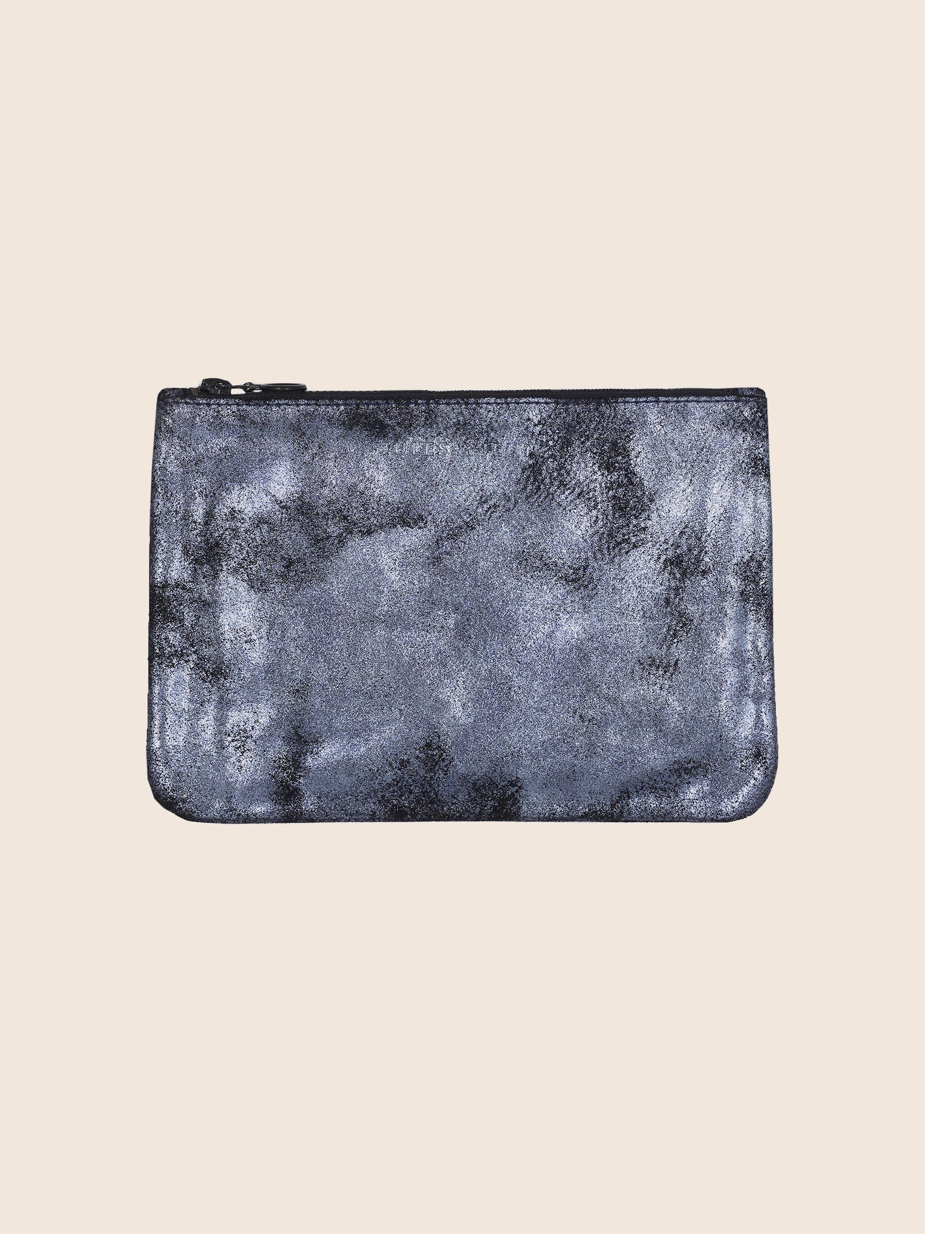 Pochette cuir upcyclé noir irisé