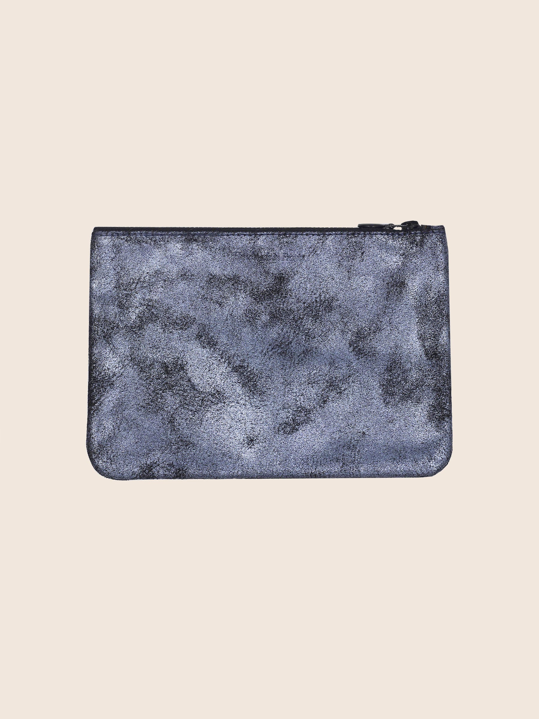 vue arriere pochette cuir upcycle argente metallise moyen modele jules & jenn