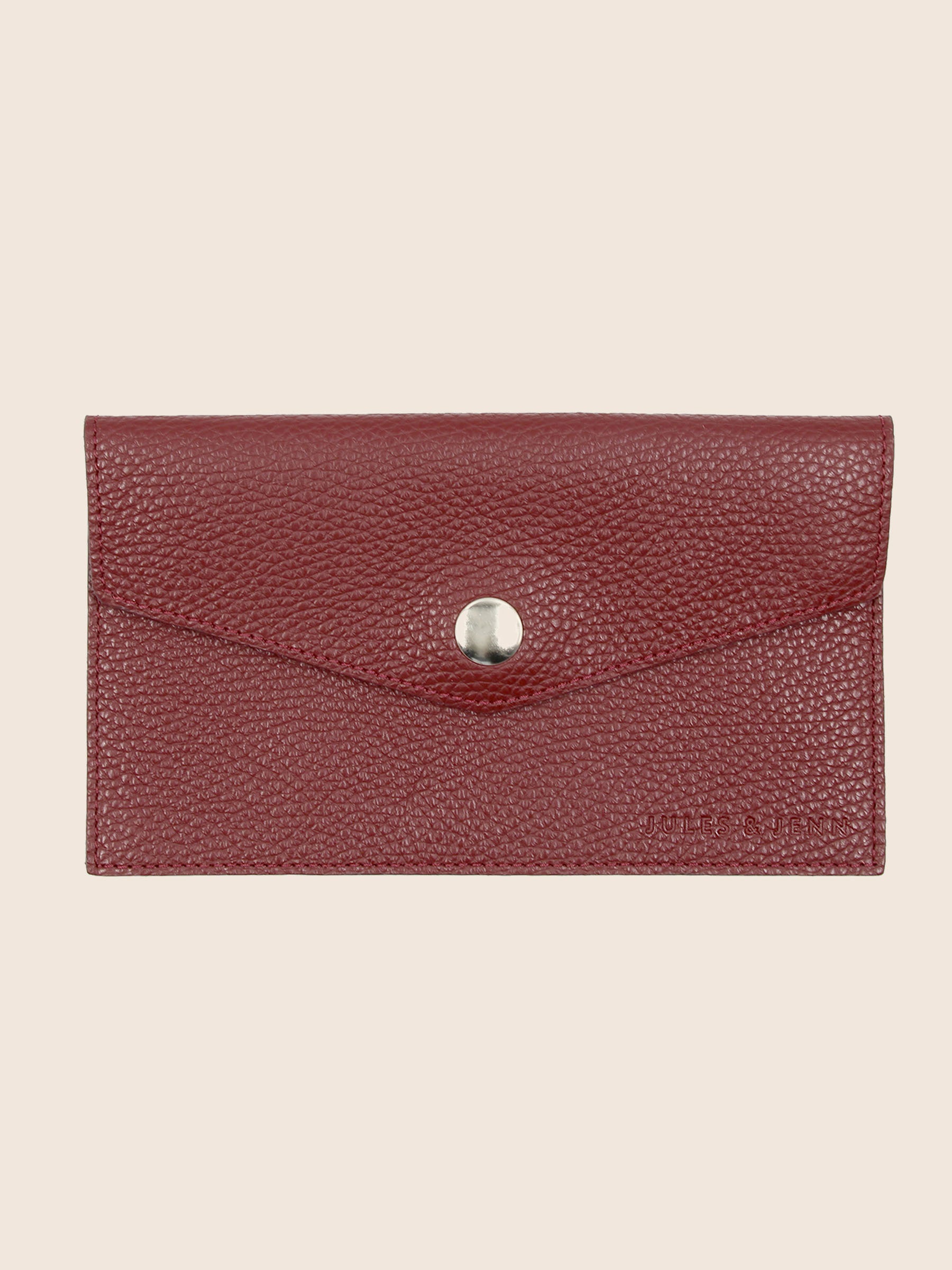 pochette enveloppe cuir graine upcycle bordeaux jules & jenn